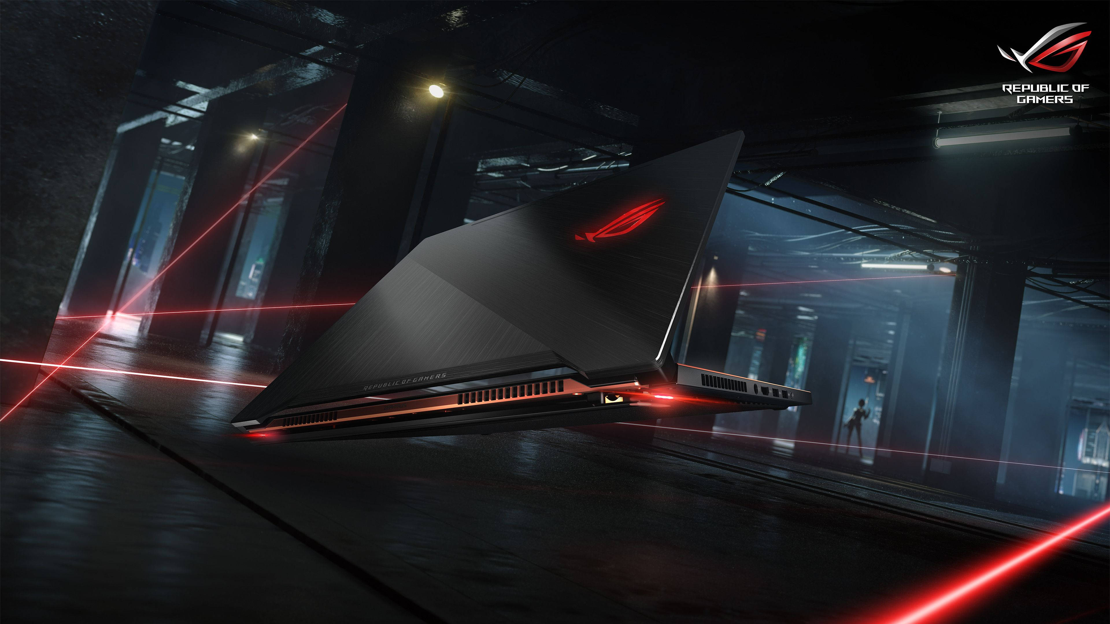 Asus Rog 4K Gaming, black gaming laptop, glowing red accents, 4K Desktop Wallpaper