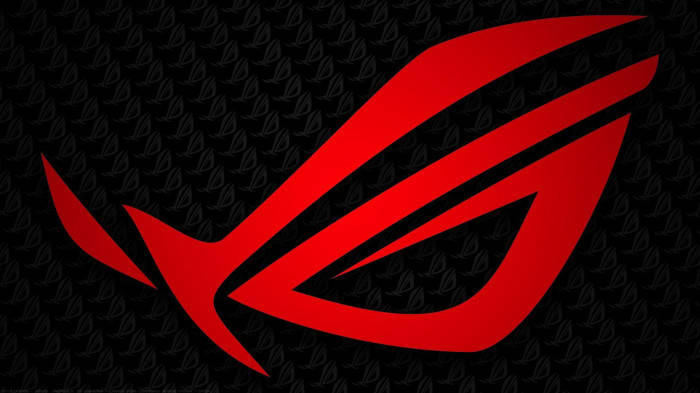 ASUS ROG Logo, red ROG eye logo, black carbon fiber textured background, SD Desktop Wallpaper