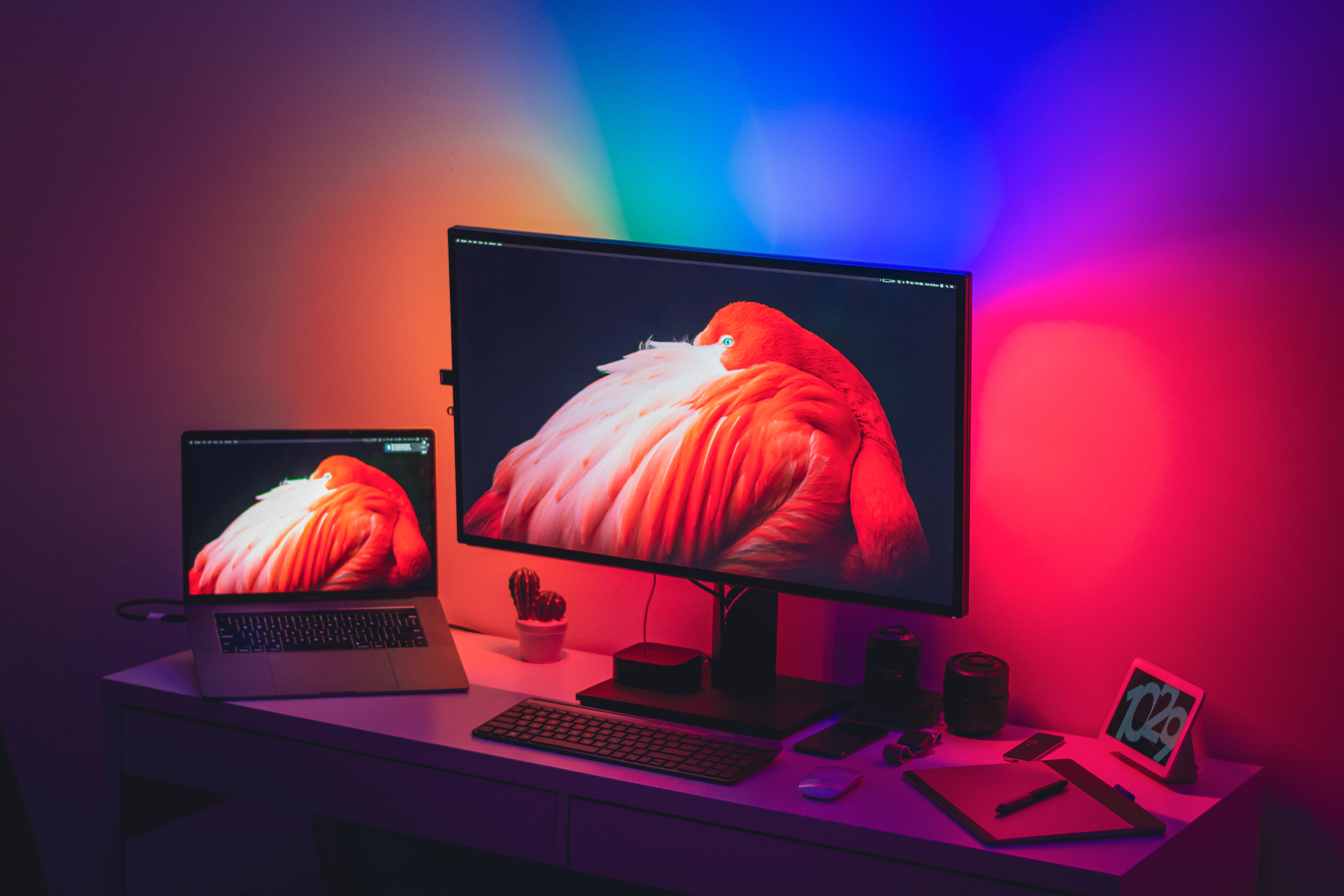 Asus, laptop, wooden desk, 5K Desktop Wallpaper