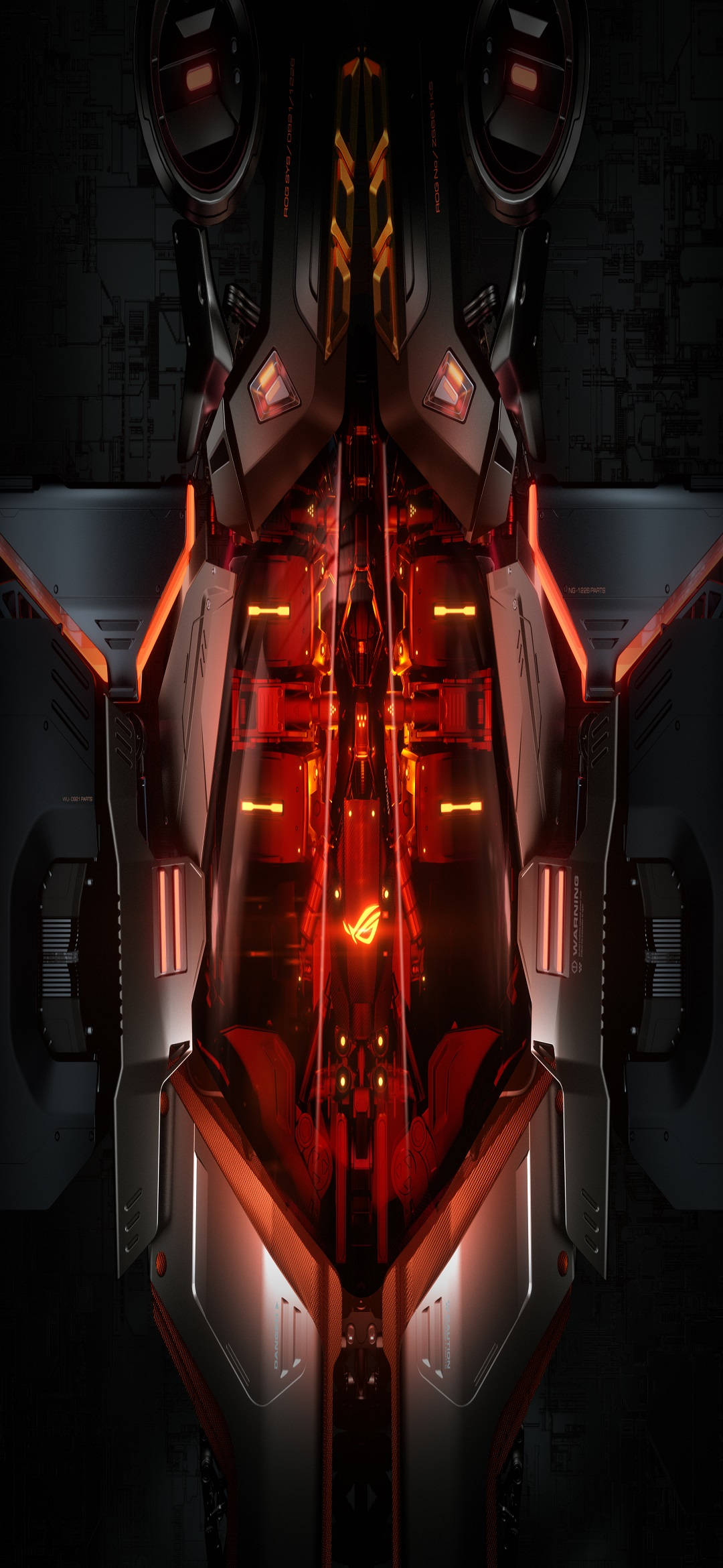 Asus ROG Phone, Red Black Art, glowing orange internals, Full HD Phone Wallpaper