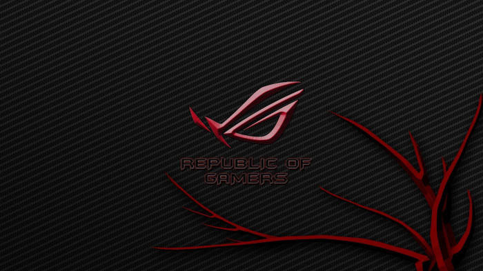 ASUS ROG, red ROG logo, textured black carbon fiber background, SD Desktop Wallpaper