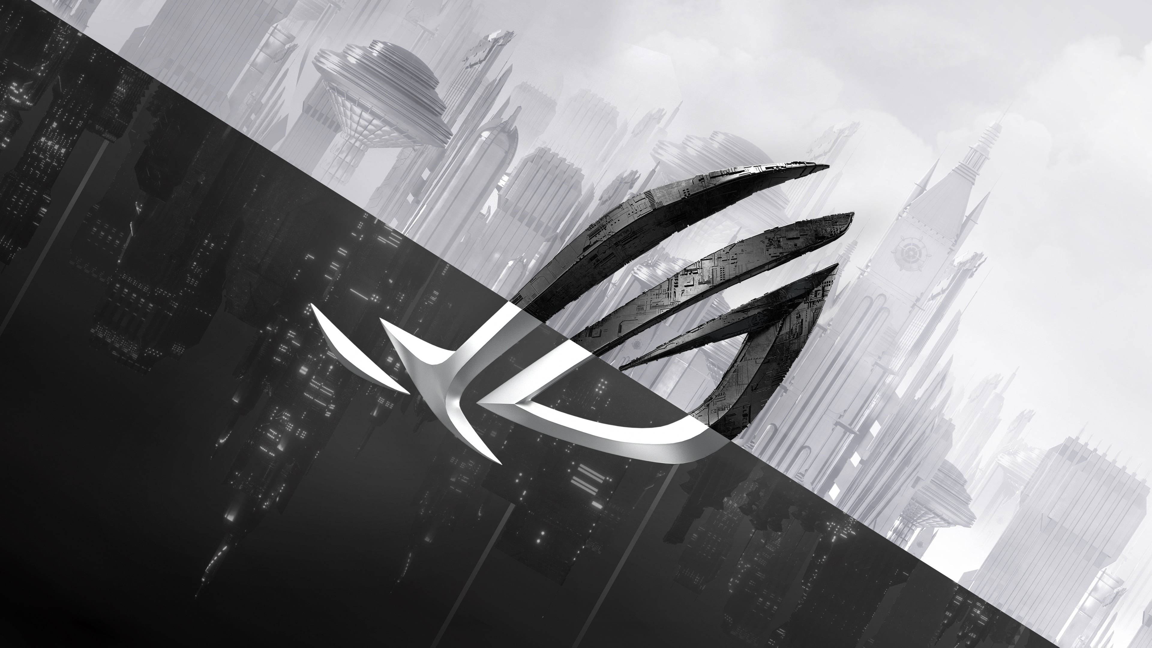Asus ROG, gaming laptop logo, monochrome, 4K Desktop Wallpaper