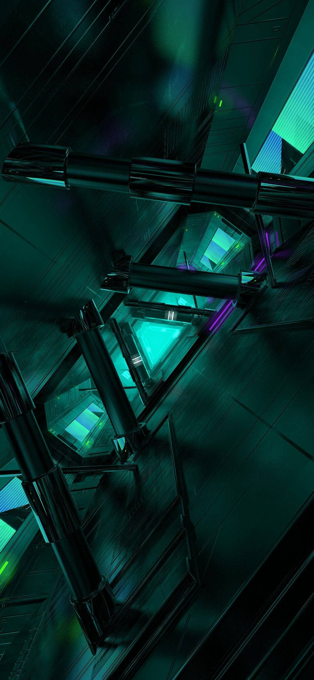 Asus ROG Phone, green, neon-lit corridor, Full HD Phone Wallpaper