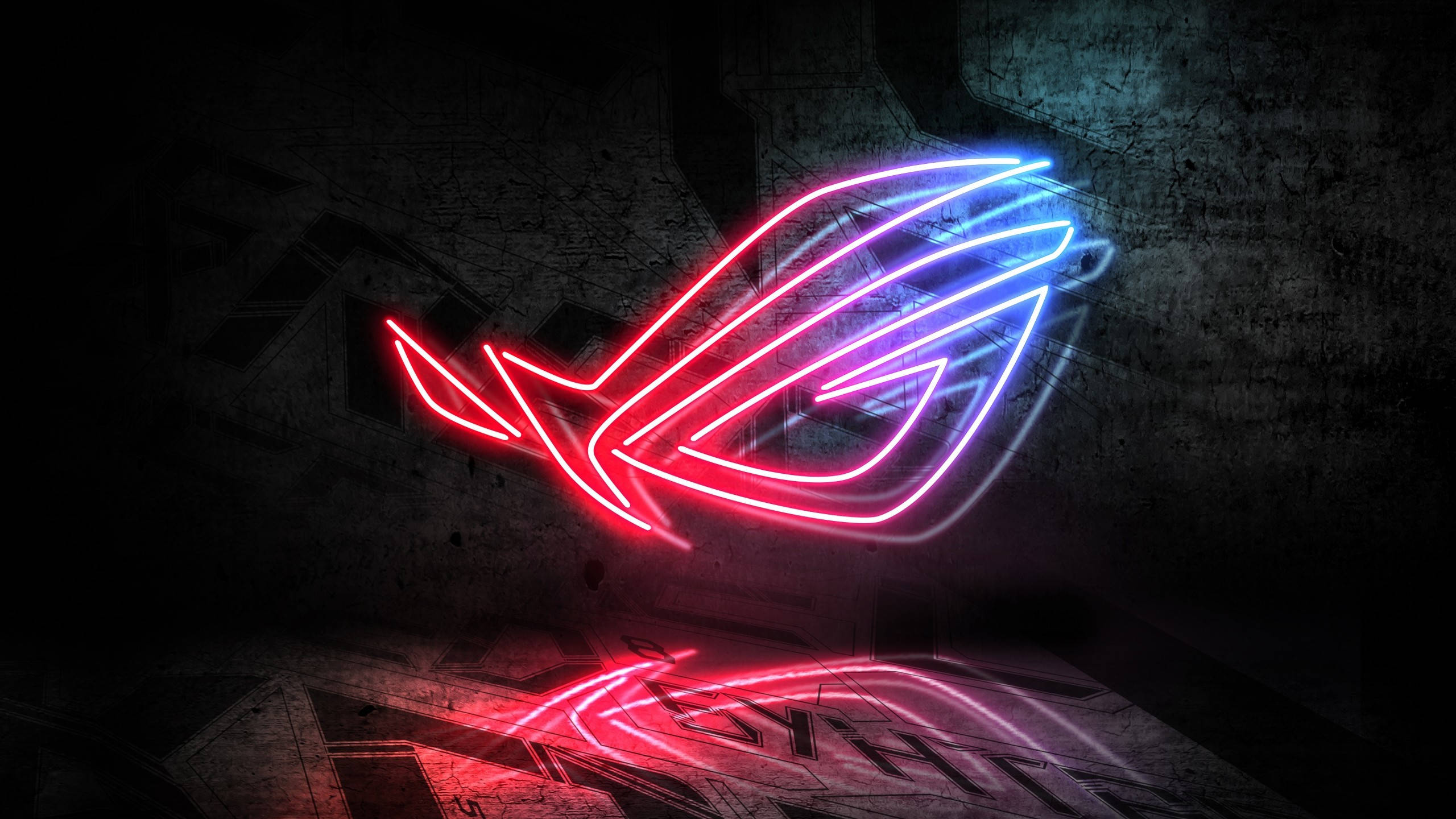 Asus ROG, neon sign, glowing red and blue ROG logo, 2K Desktop Wallpaper