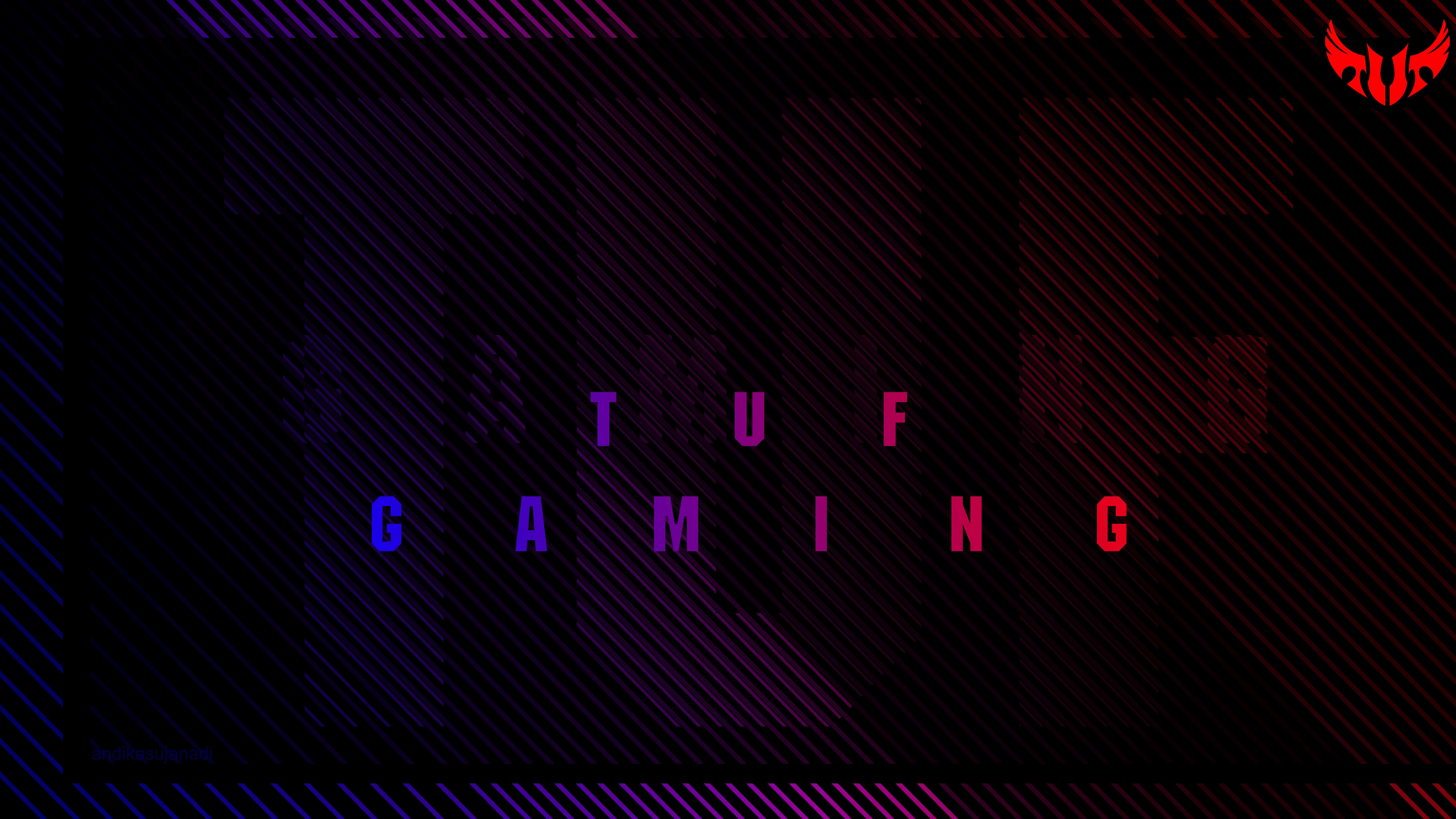 Asus TUF, dark background, diagonal purple and red stripes, 8K Desktop Wallpaper