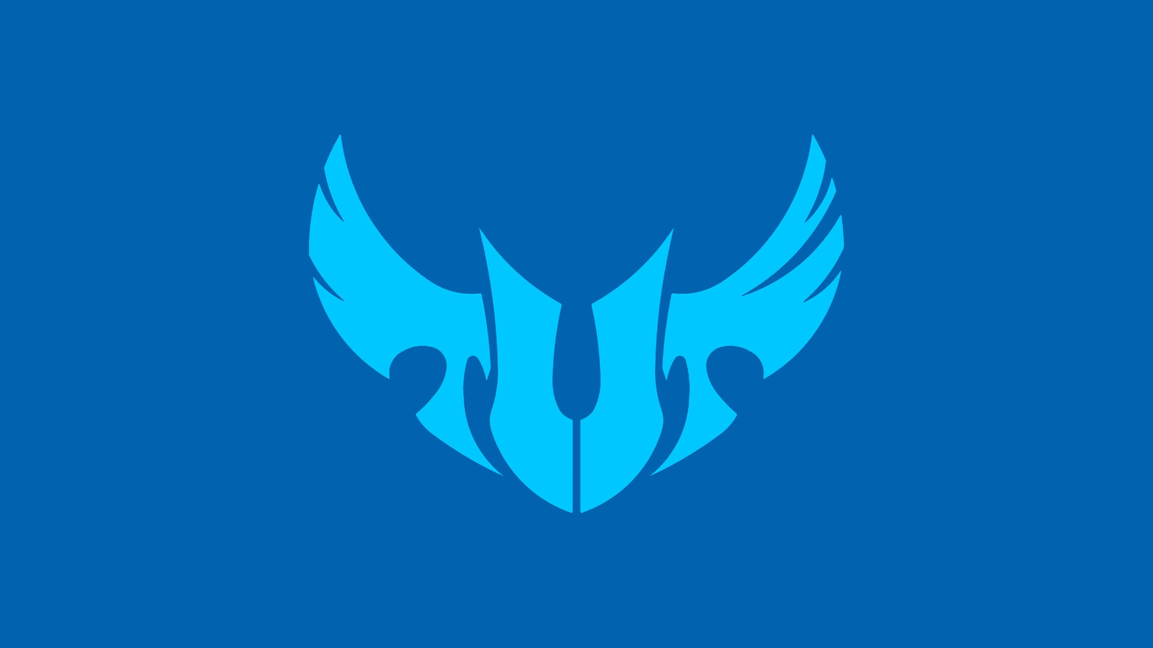 Asus TUF, blue background, stylized blue winged helmet logo, 4K Desktop Wallpaper