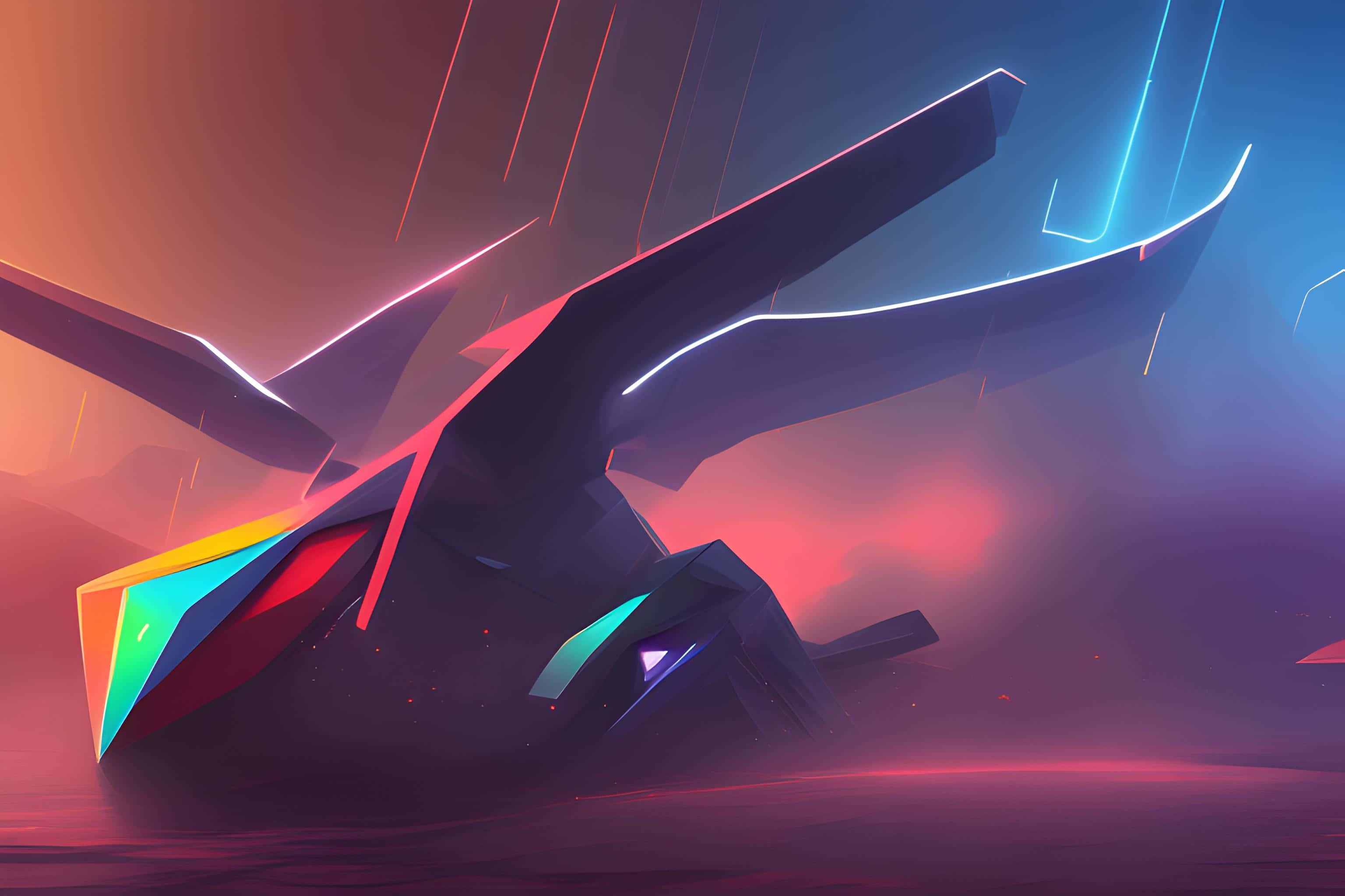 Asus TUF, low poly, neon glowing edges, 2K Desktop Wallpaper