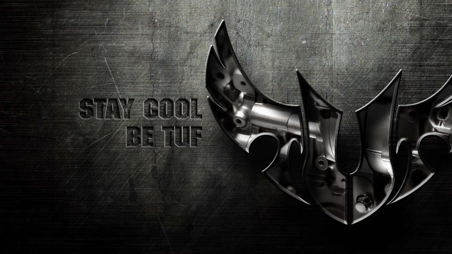 Asus TUF, metallic bat-shaped emblem, industrial bolts, Full HD Desktop Wallpaper