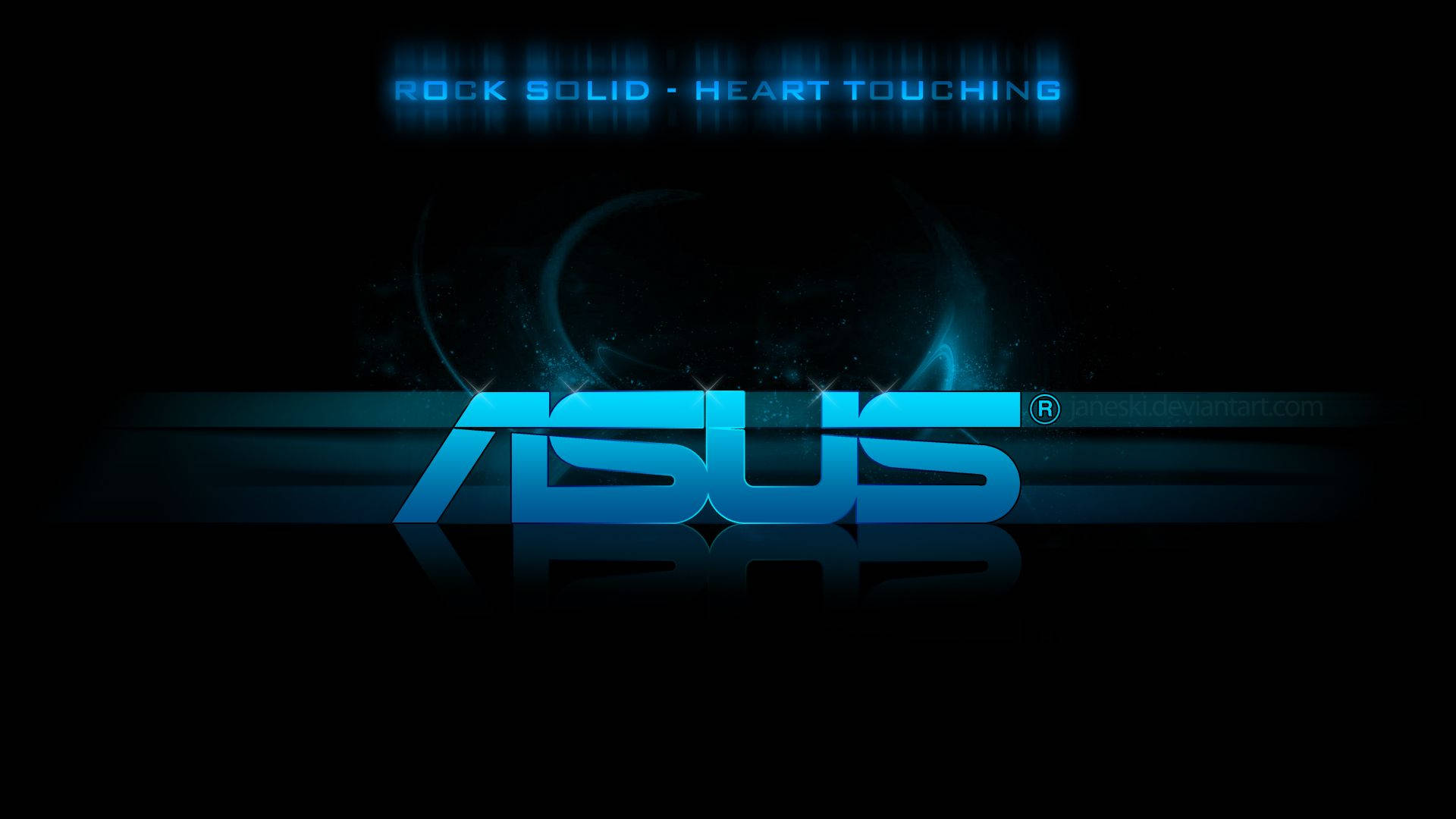 glowing blue ASUS logo, reflective surface, cosmic background, Full HD Desktop Wallpaper