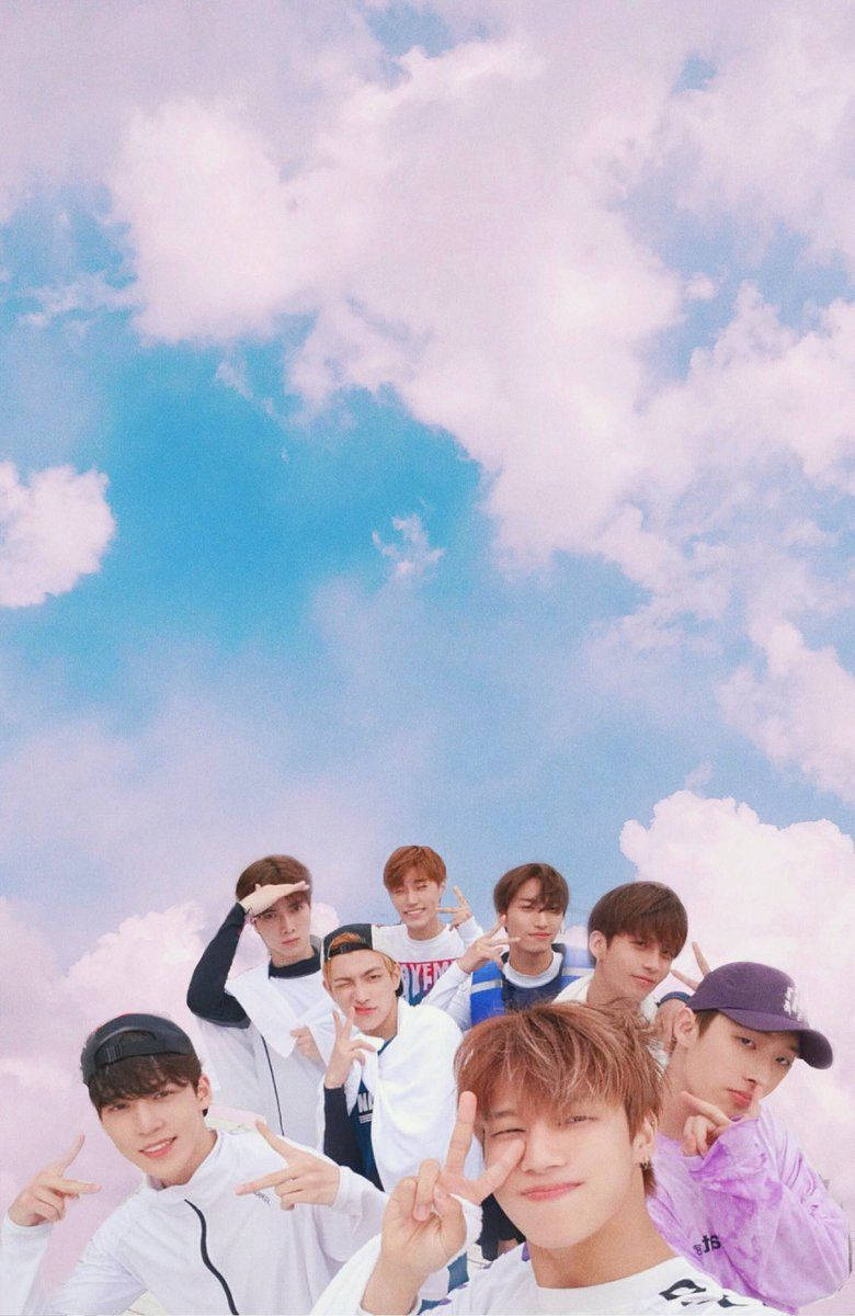 ATEEZ, cloudy background, pastel sky, SD Phone Wallpaper
