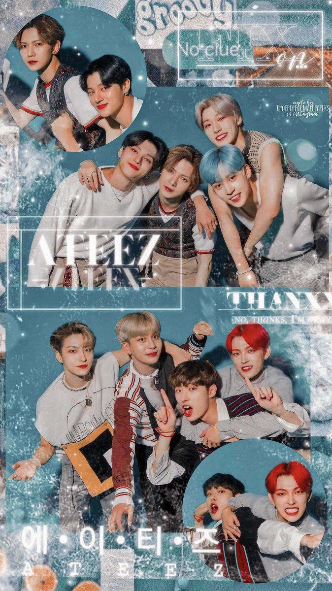 ATEEZ, sparkly, glittering blue background, SD Phone Wallpaper