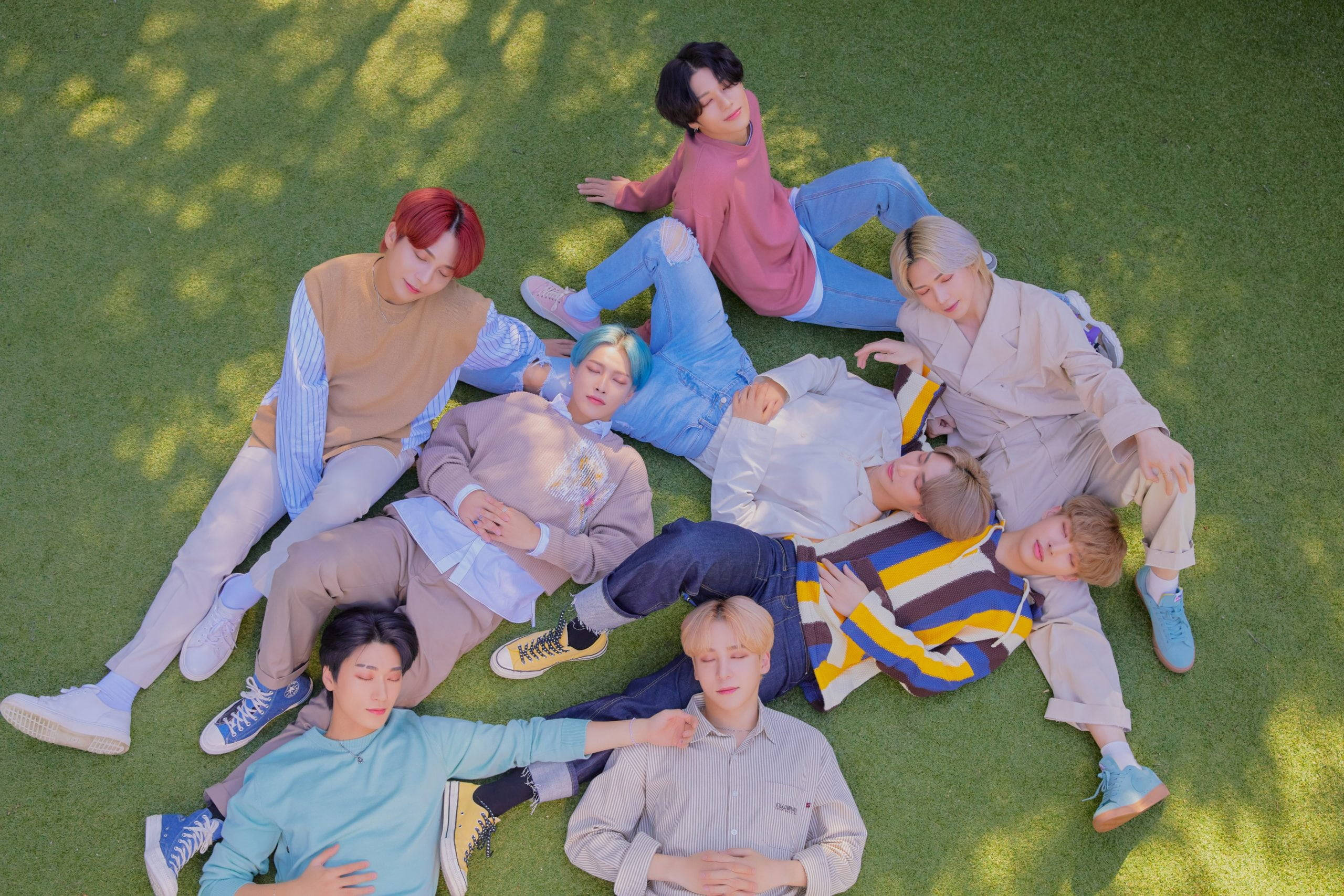 Ateez, field, vibrant green grass, 2K Desktop Wallpaper