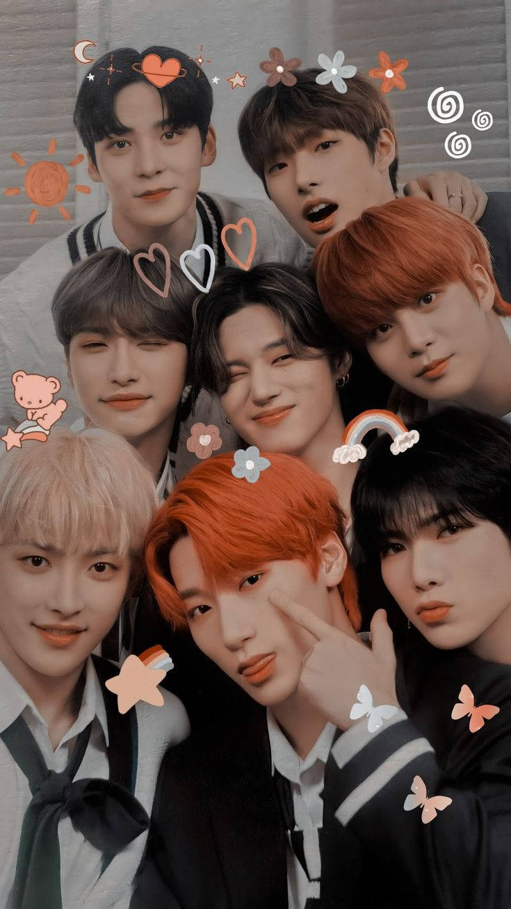 ATEEZ, school uniforms, playful cartoon stickers, HD Phone Wallpaper