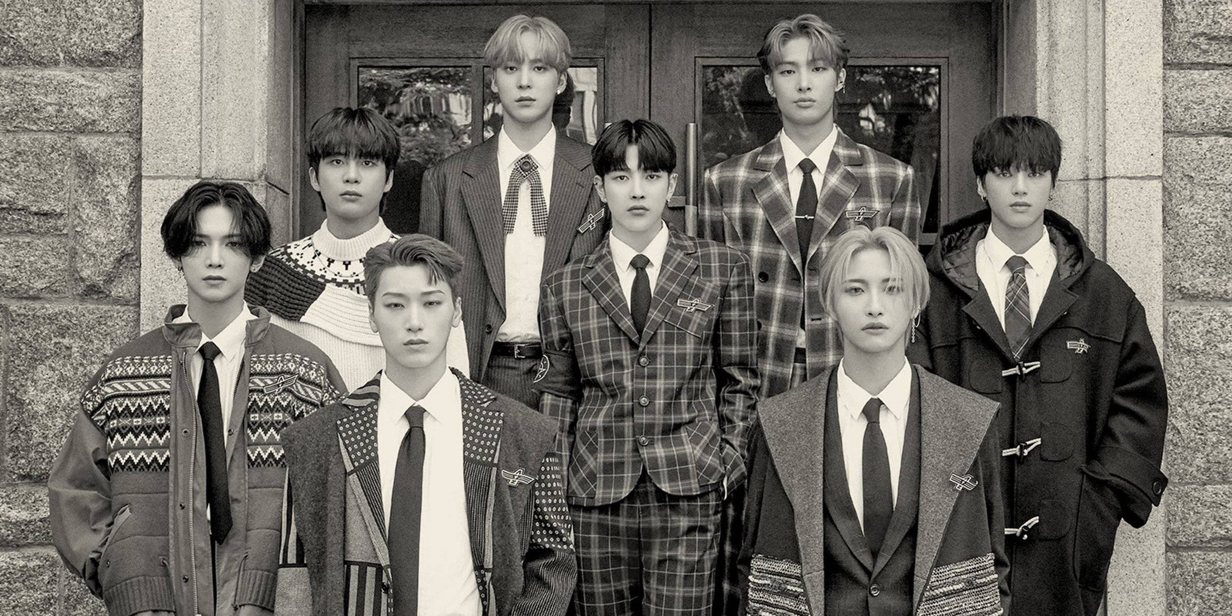 ATEEZ, black and white, stylish suits, Full HD Desktop Wallpaper
