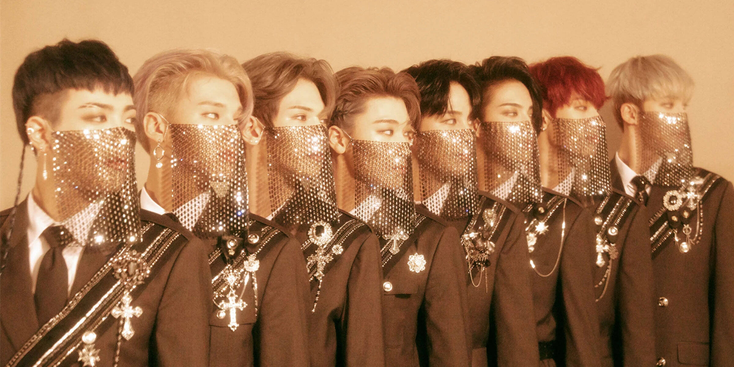 ATEEZ, metal veils, dark suits, Full HD Desktop Wallpaper