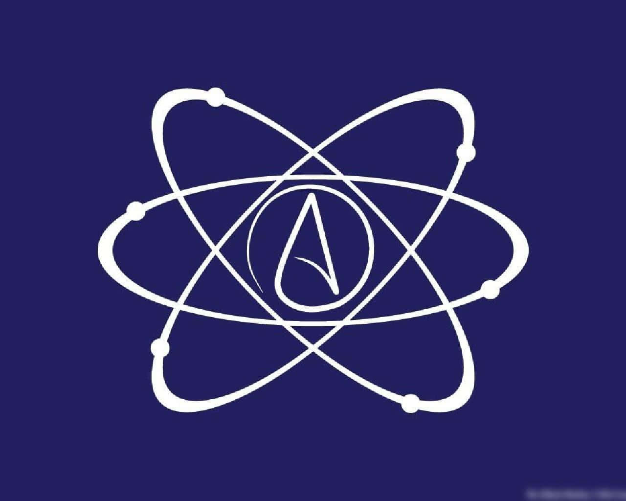 white atom, blue background, stylized 'A', HD Desktop Wallpaper