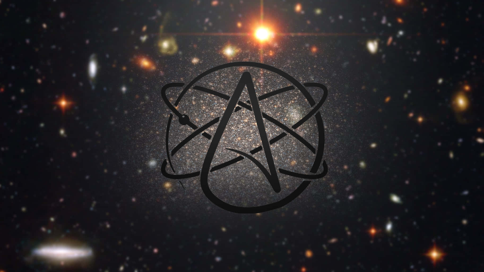 atomic symbol, galaxy, cosmic backdrop, Full HD Desktop Wallpaper