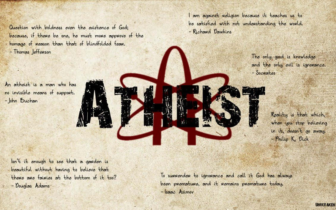 ATHEIST, vintage parchment, bold black letters, SD Desktop Wallpaper