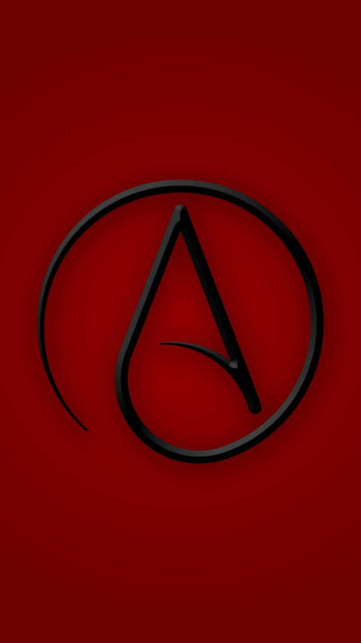 Atheist, red background, black stylized 'A' logo, HD Phone Wallpaper
