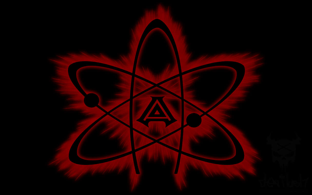 atomic symbol, red flames, glowing red, HD Desktop Wallpaper