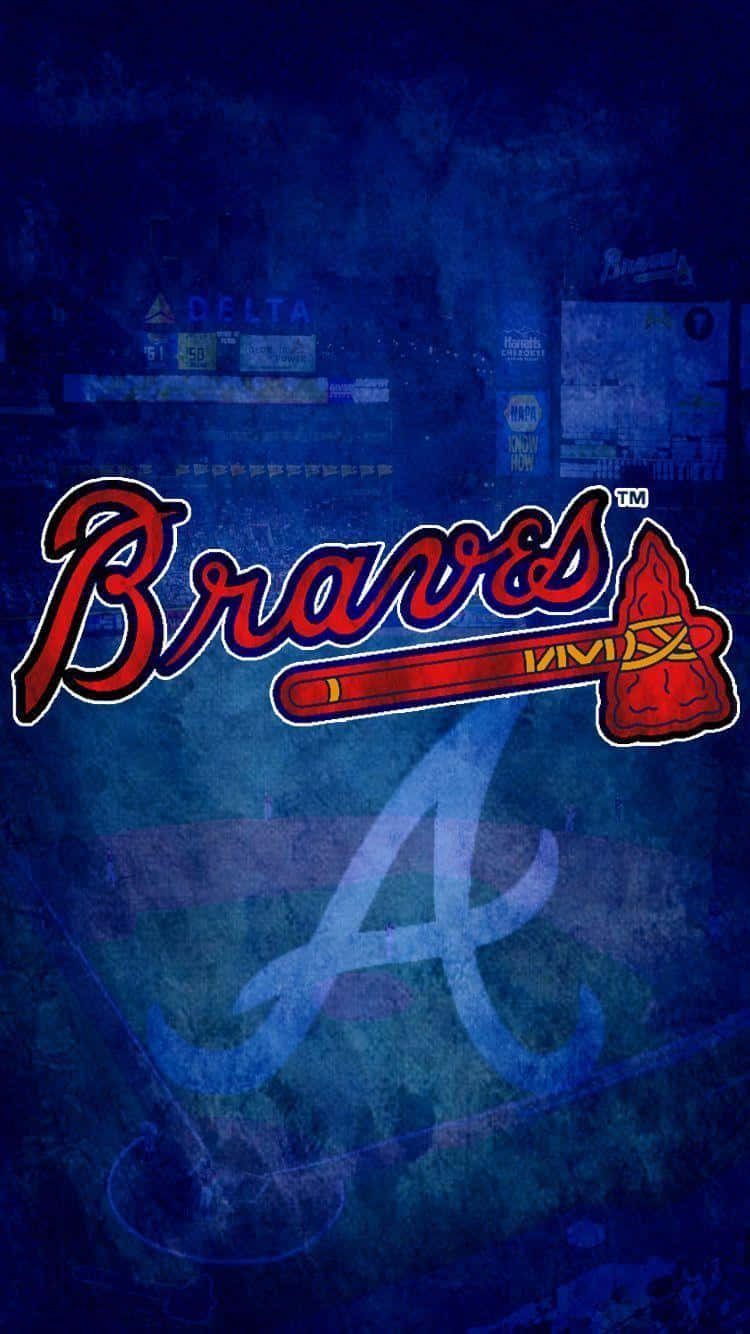 Atlanta Braves, red and white, textured blue stadium backdrop, HD Phone Wallpaper
