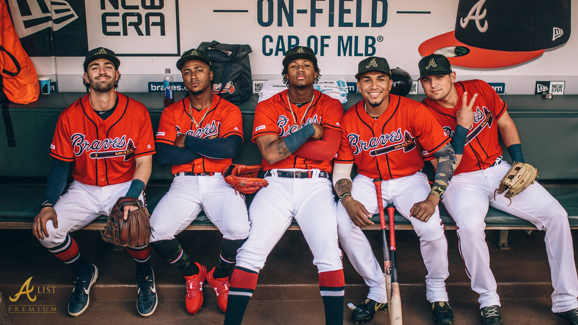 Atlanta Braves, red uniforms, dugout bench, Full HD Desktop Wallpaper