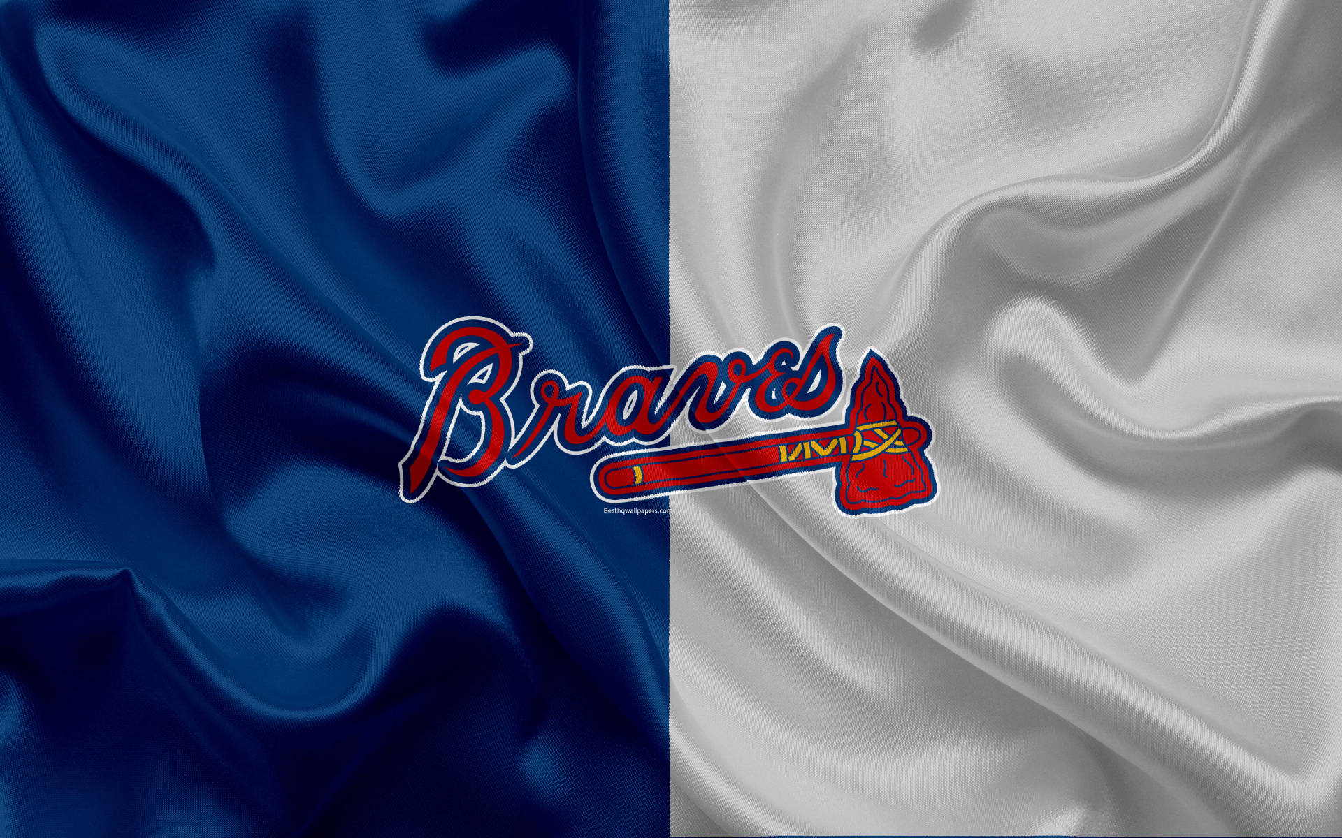 Atlanta Braves, cloth flag, blue and white satin fabric, Full HD Desktop Wallpaper