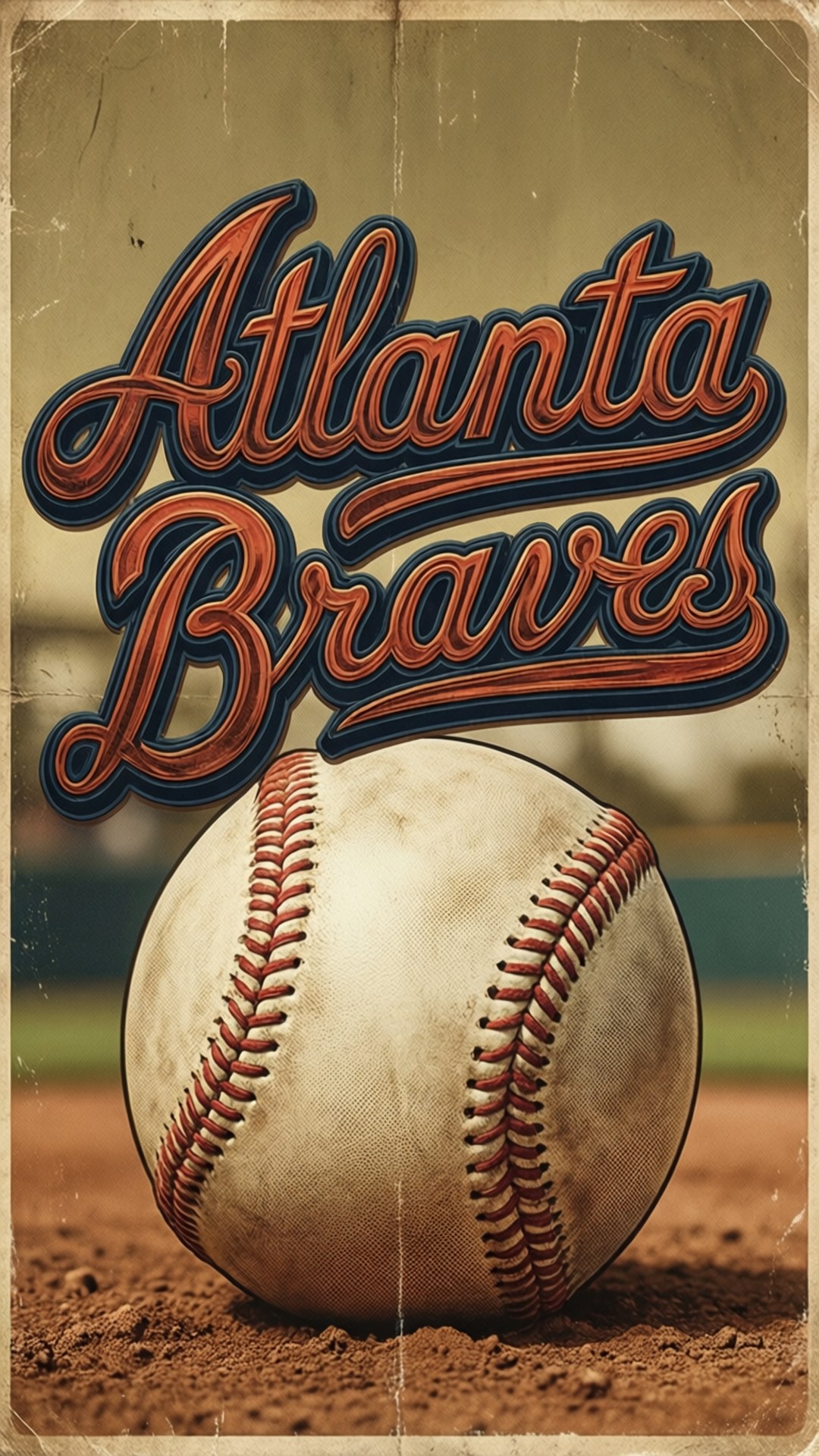 Atlanta Braves, vintage-style poster, worn baseball, Full HD Phone Wallpaper