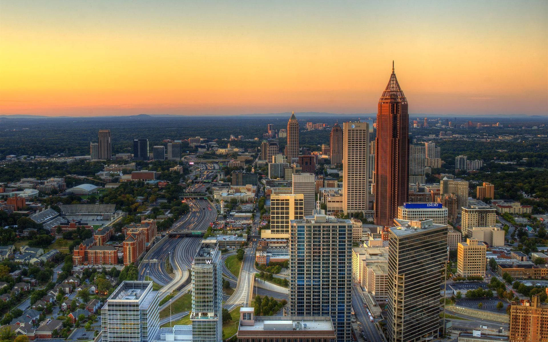 Atlanta, orange sky, sunset, Full HD Desktop Wallpaper