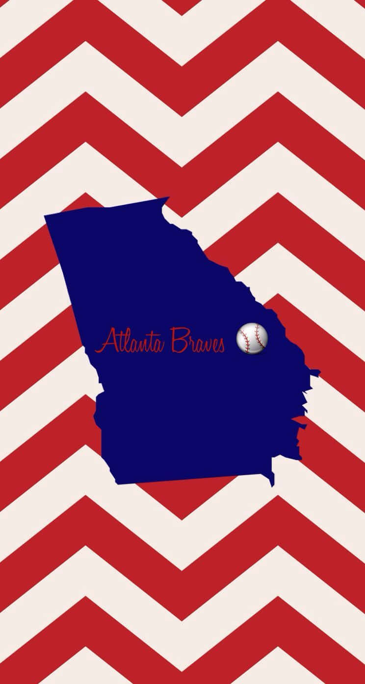 Atlanta Braves, navy blue Georgia state outline, red and cream chevron background, HD Phone Wallpaper