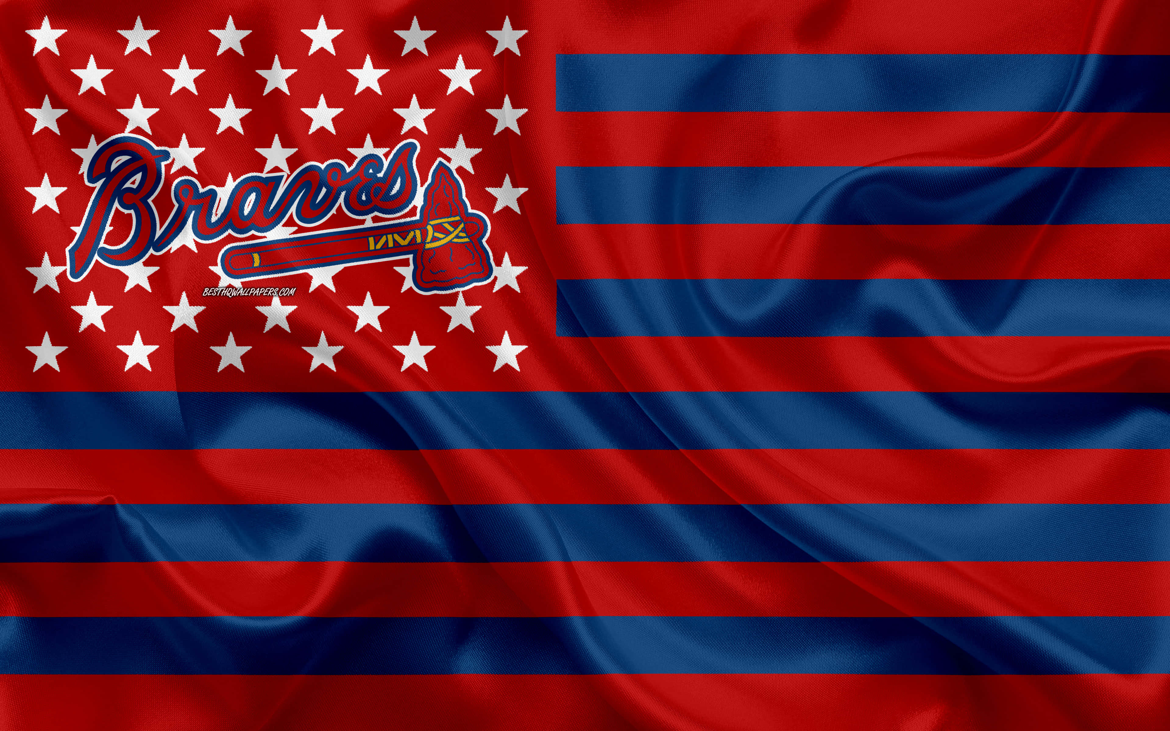 Atlanta Braves, red and blue stripes, white stars, 4K Desktop Wallpaper