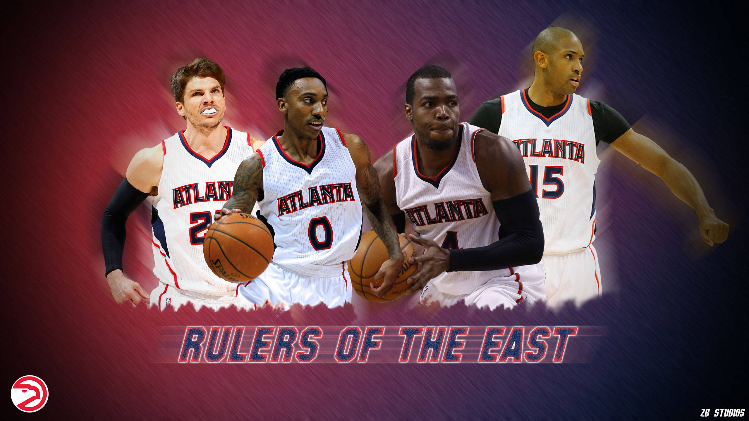 Atlanta Hawks, white jerseys, gradient purple and red background, 2K Desktop Wallpaper
