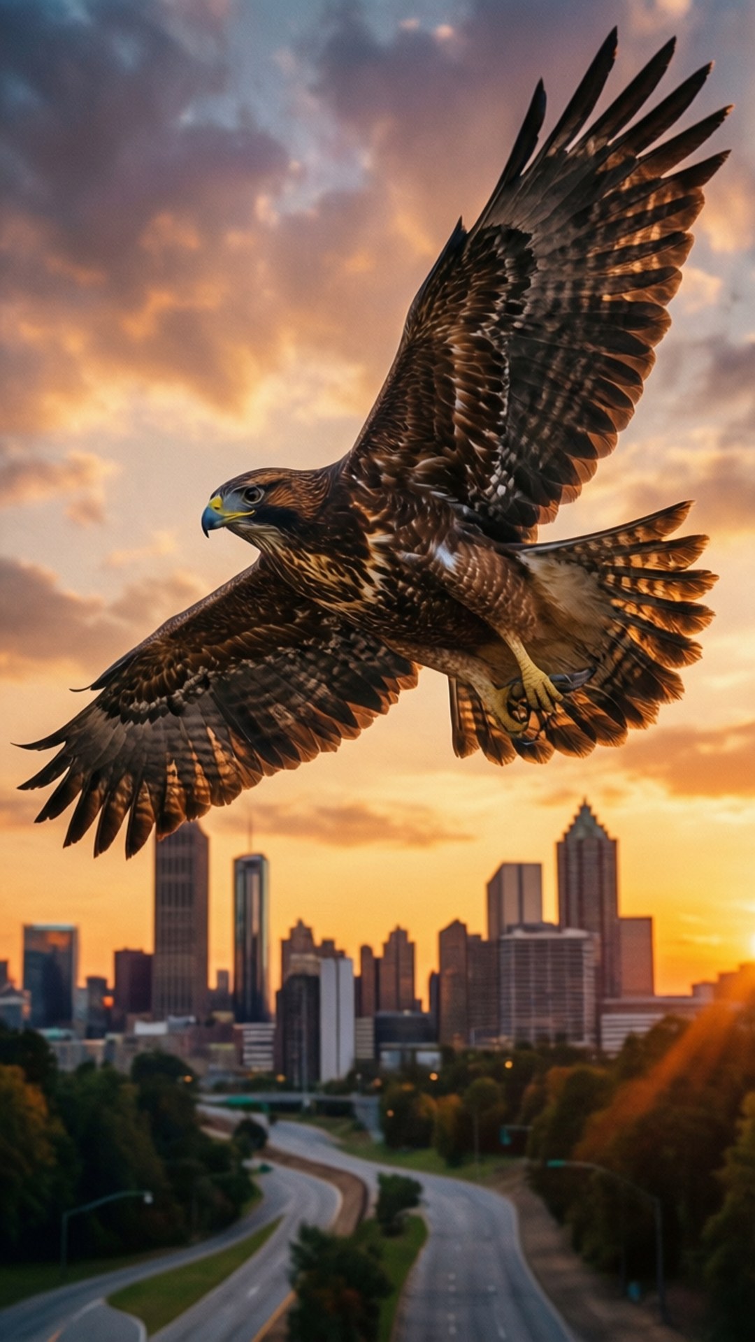 hawk, Atlanta, vibrant sunset sky, Full HD Phone Wallpaper