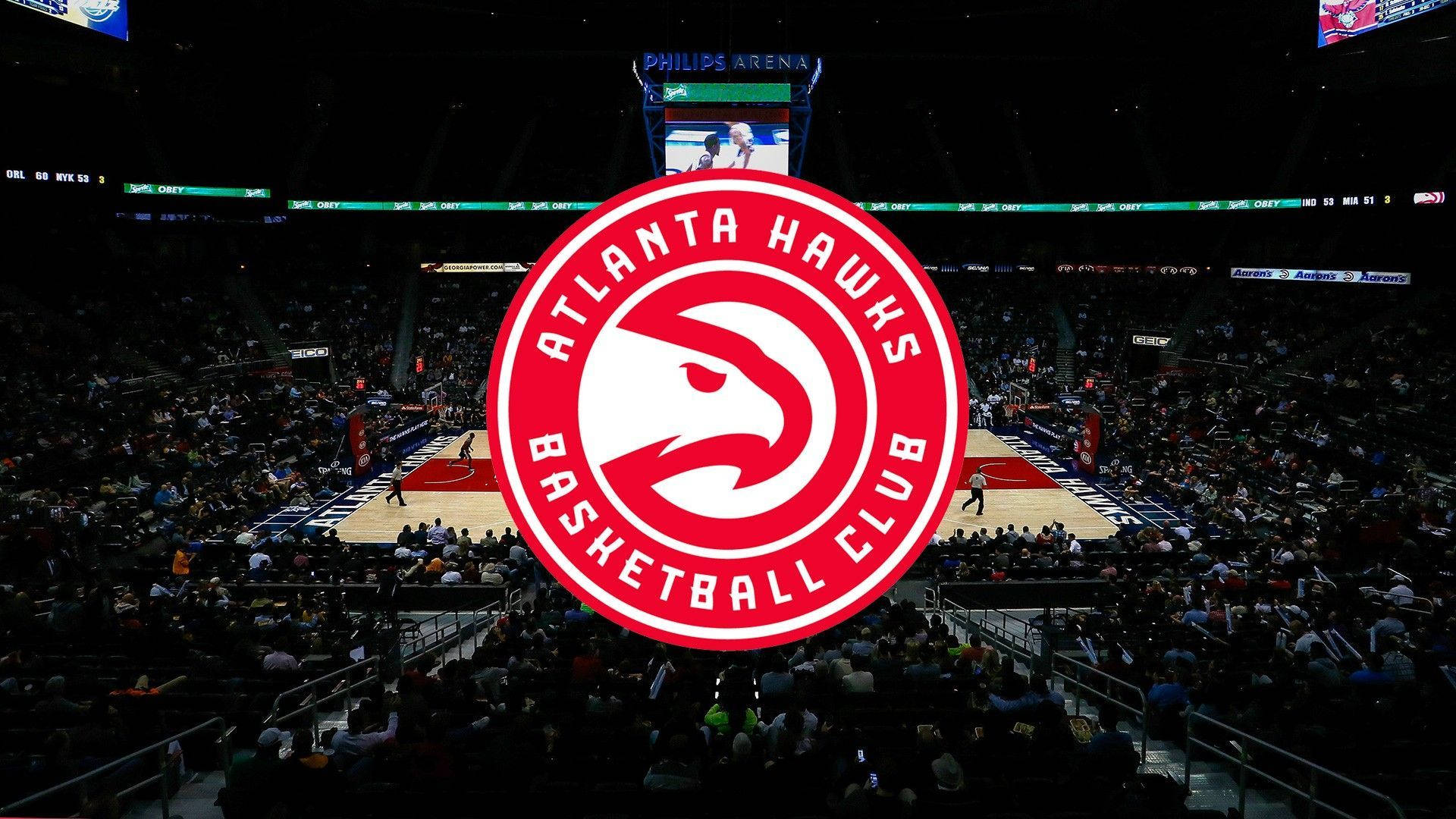 Atlanta Hawks, basketball court, arena lights, Full HD Desktop Wallpaper