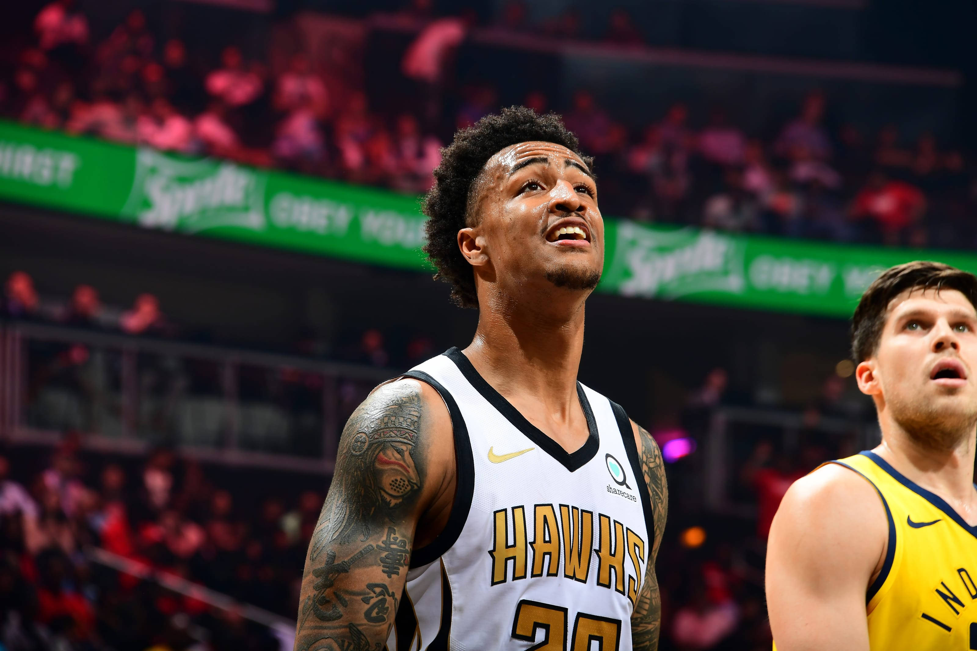 Atlanta Hawks, white Hawks jersey, tattoos, 2K Desktop Wallpaper