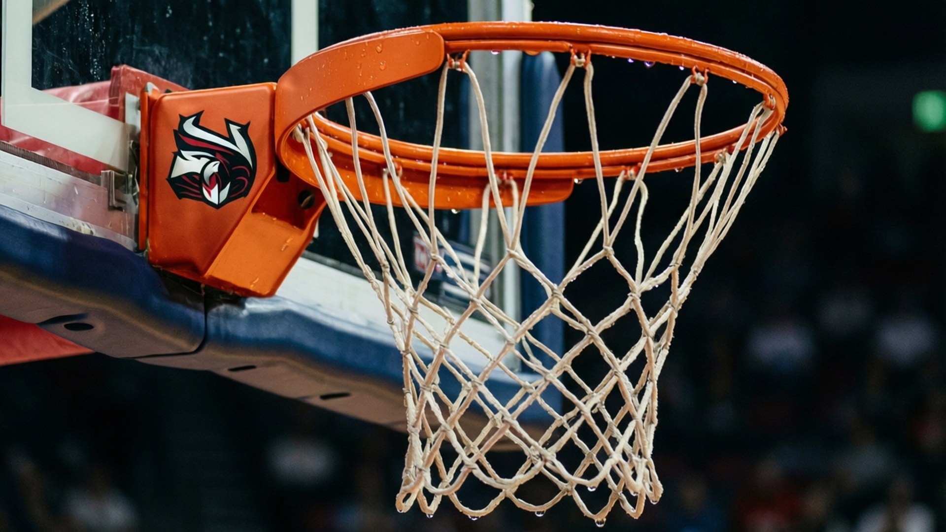 orange basketball hoop, white net, wet, Full HD Desktop Wallpaper