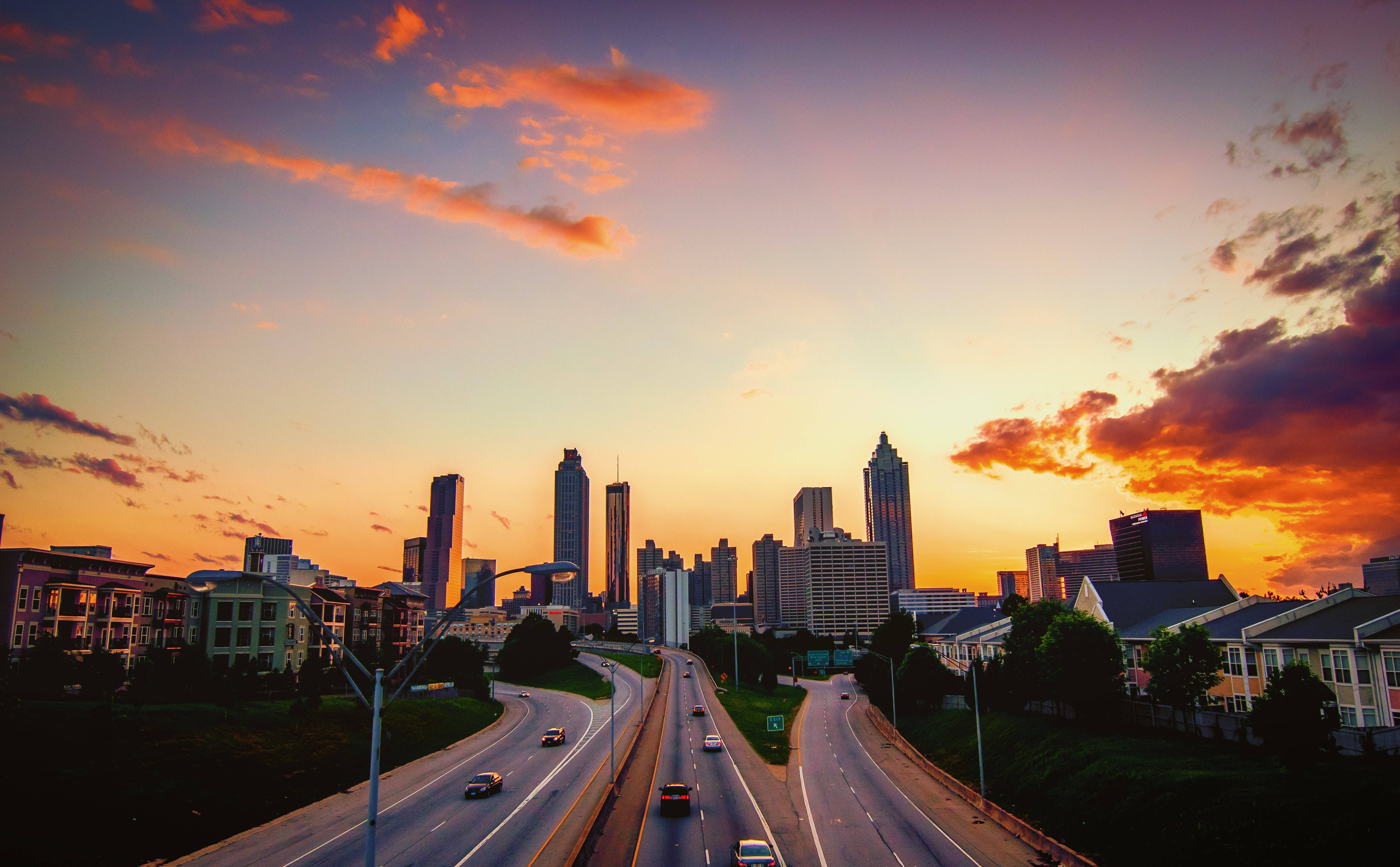 Atlanta Skyline, sunset, orange, 4K Desktop Wallpaper