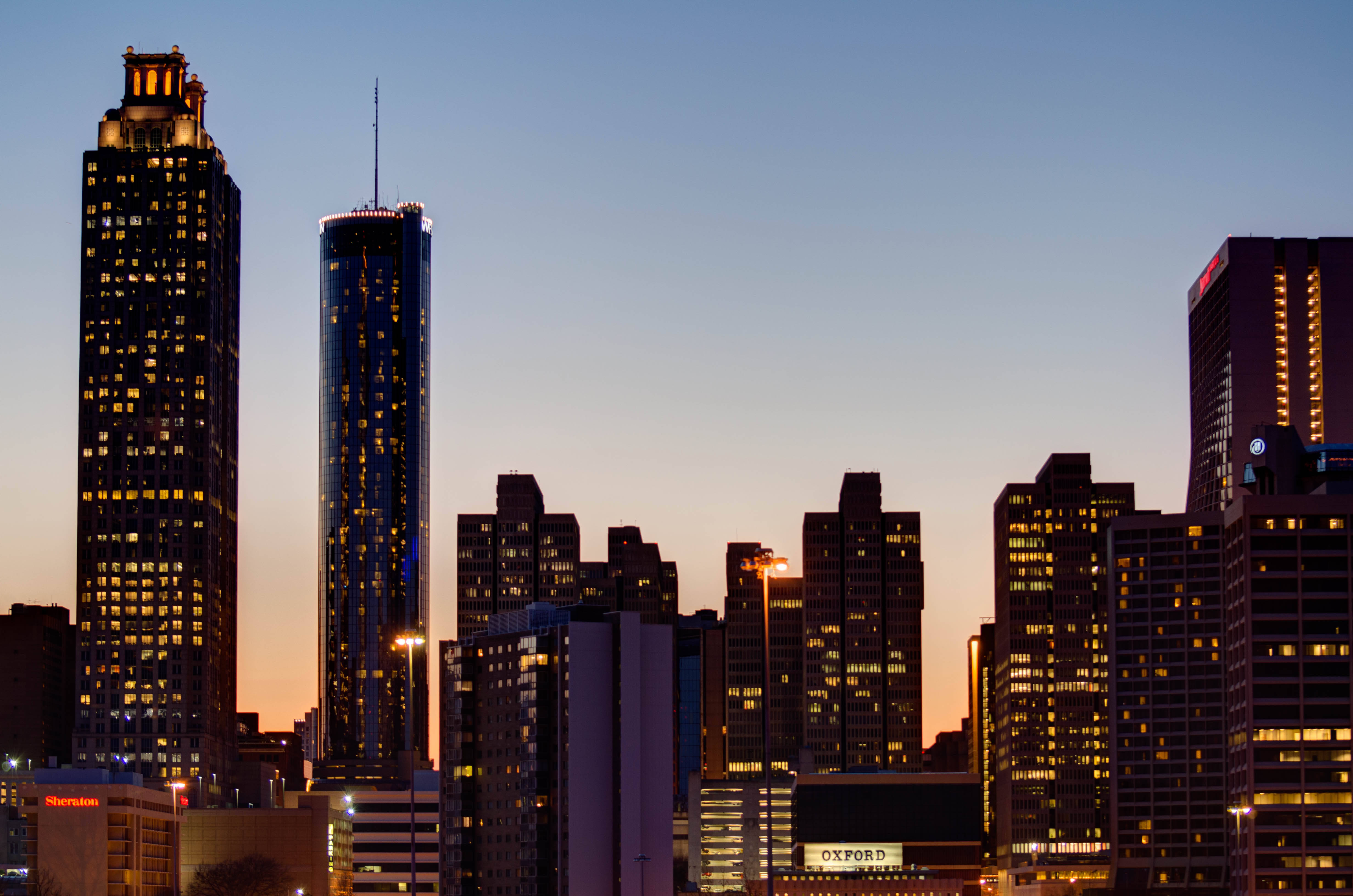 Atlanta Skyline, dusk, illuminated skyscrapers, 4K Desktop Wallpaper
