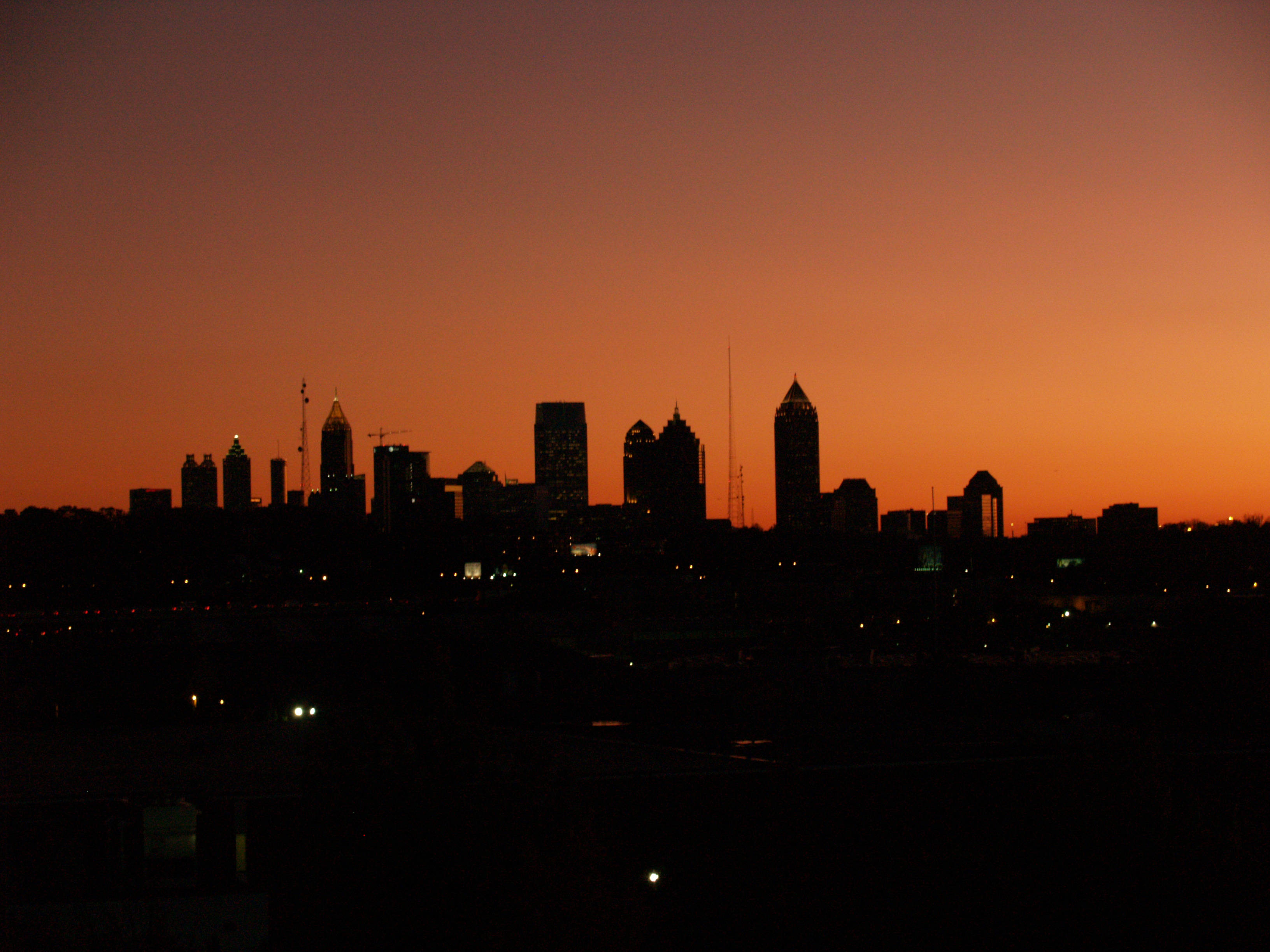 Atlanta Skyline, twilight, fiery orange sunset sky, 2K Desktop Wallpaper