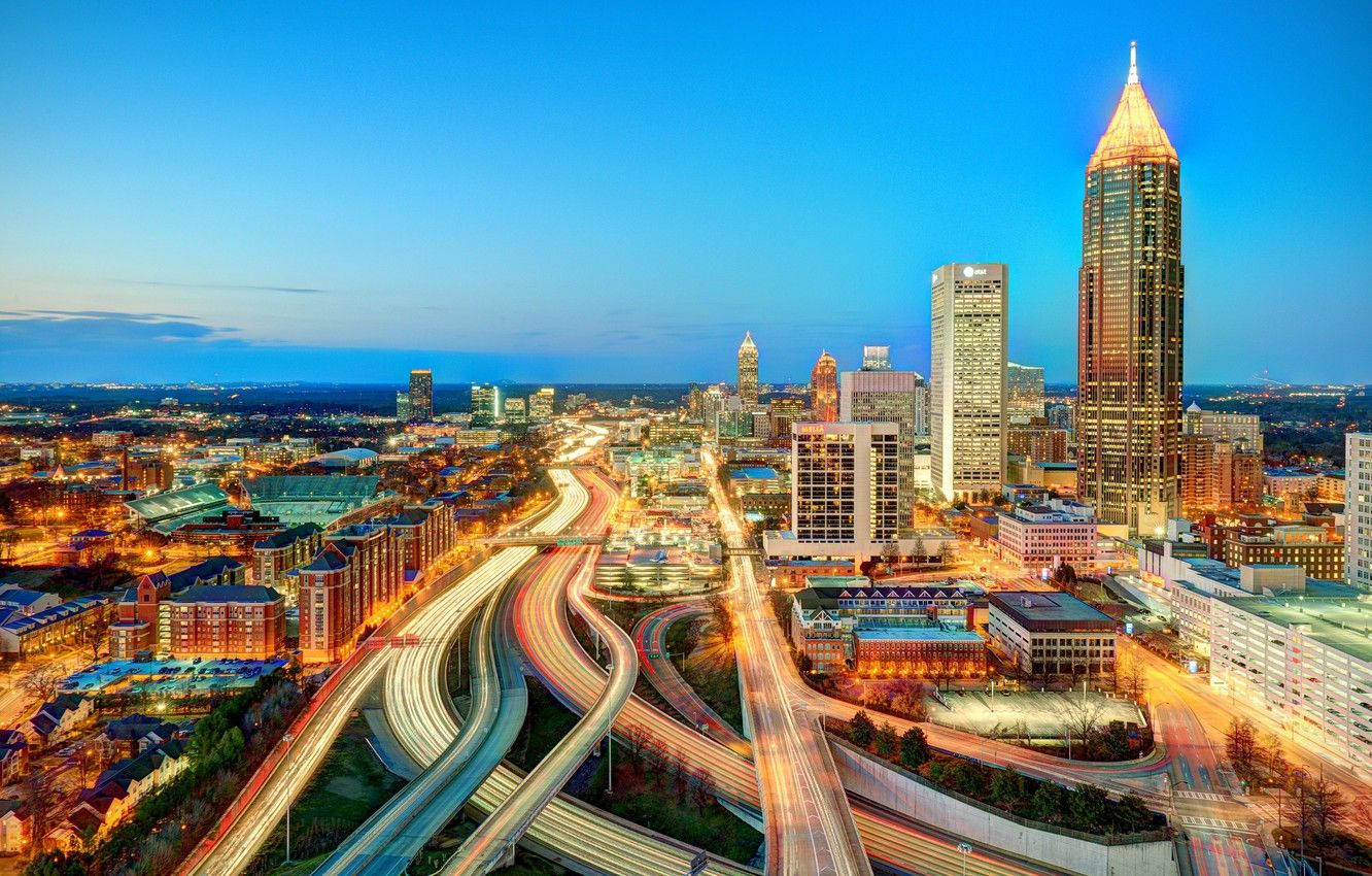 Atlanta, dusk, glowing skyscrapers, HD Desktop Wallpaper