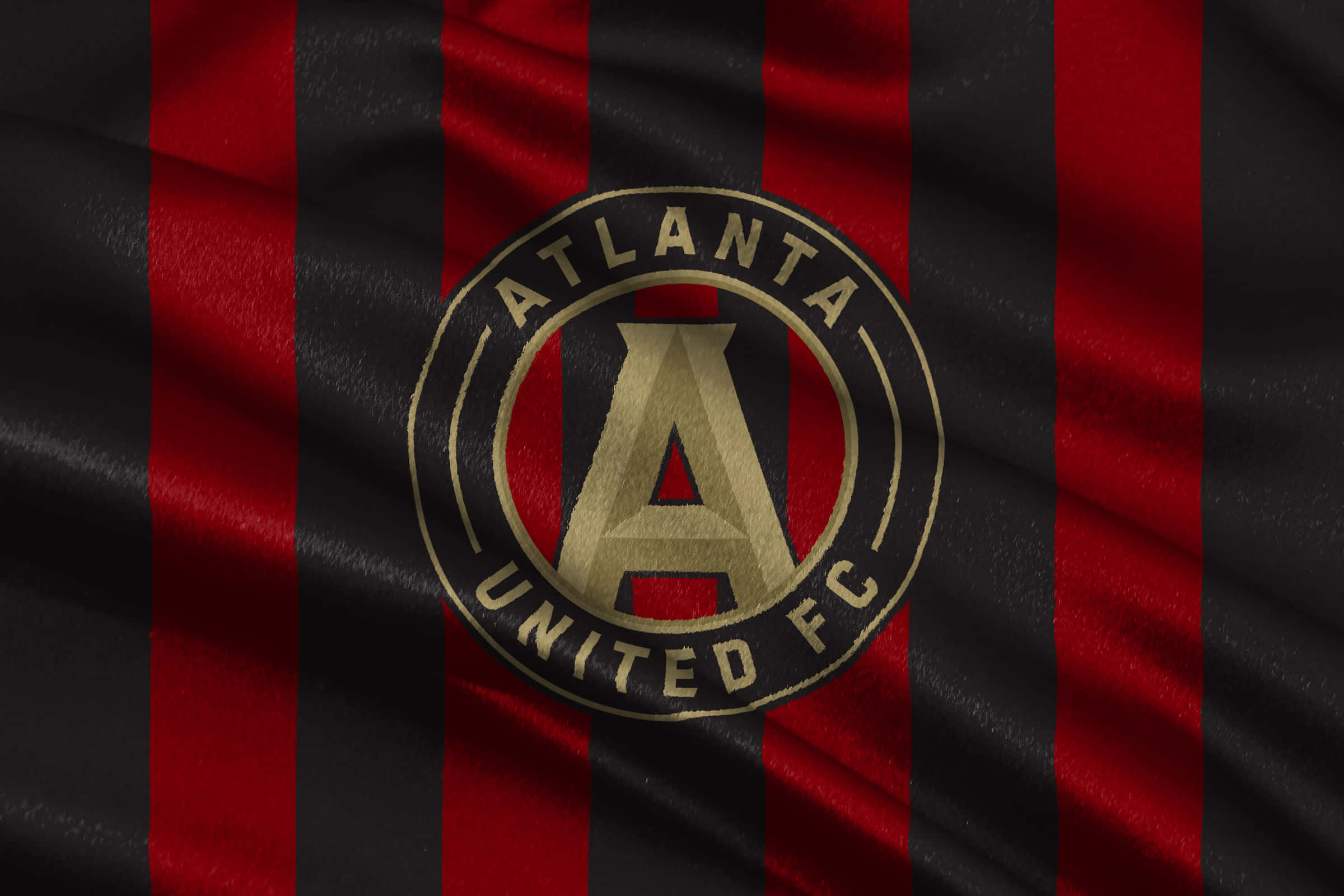 Atlanta United FC, red and black striped fabric, metallic gold detailing, Full HD Desktop Wallpaper