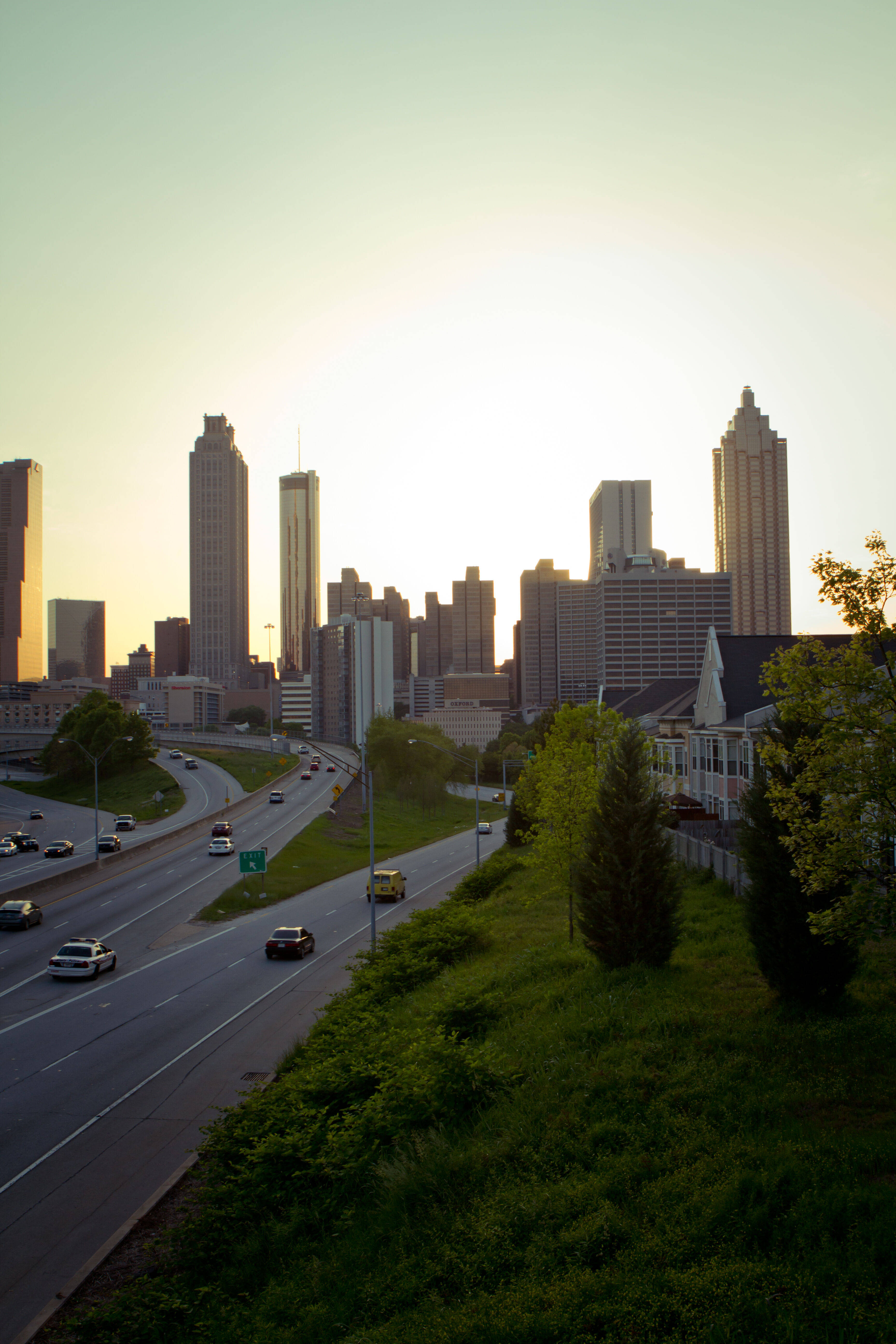 Atlanta, skyline, bright sun, 5K Phone Wallpaper
