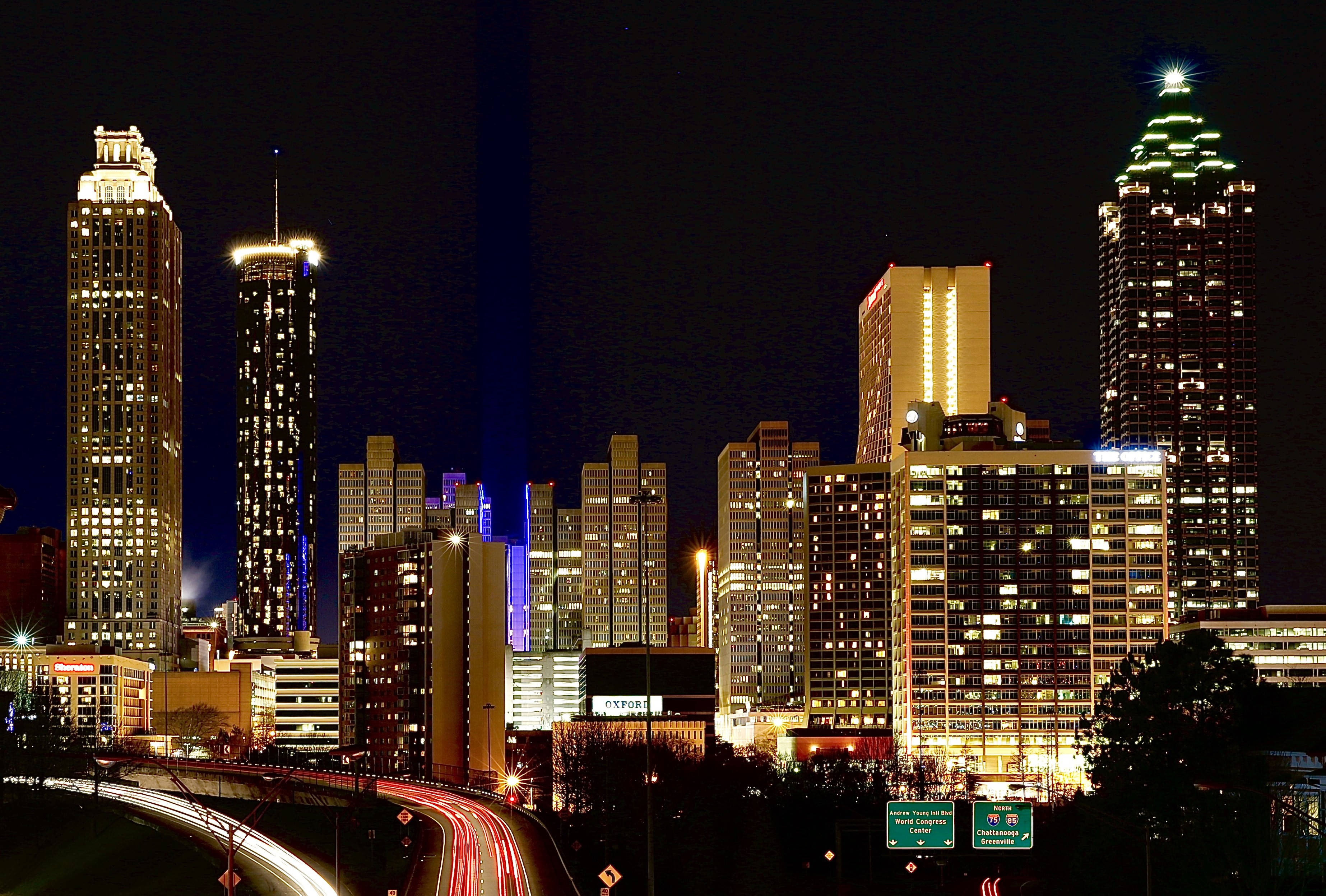 Atlanta, skyline, nighttime cityscape, 2K Desktop Wallpaper
