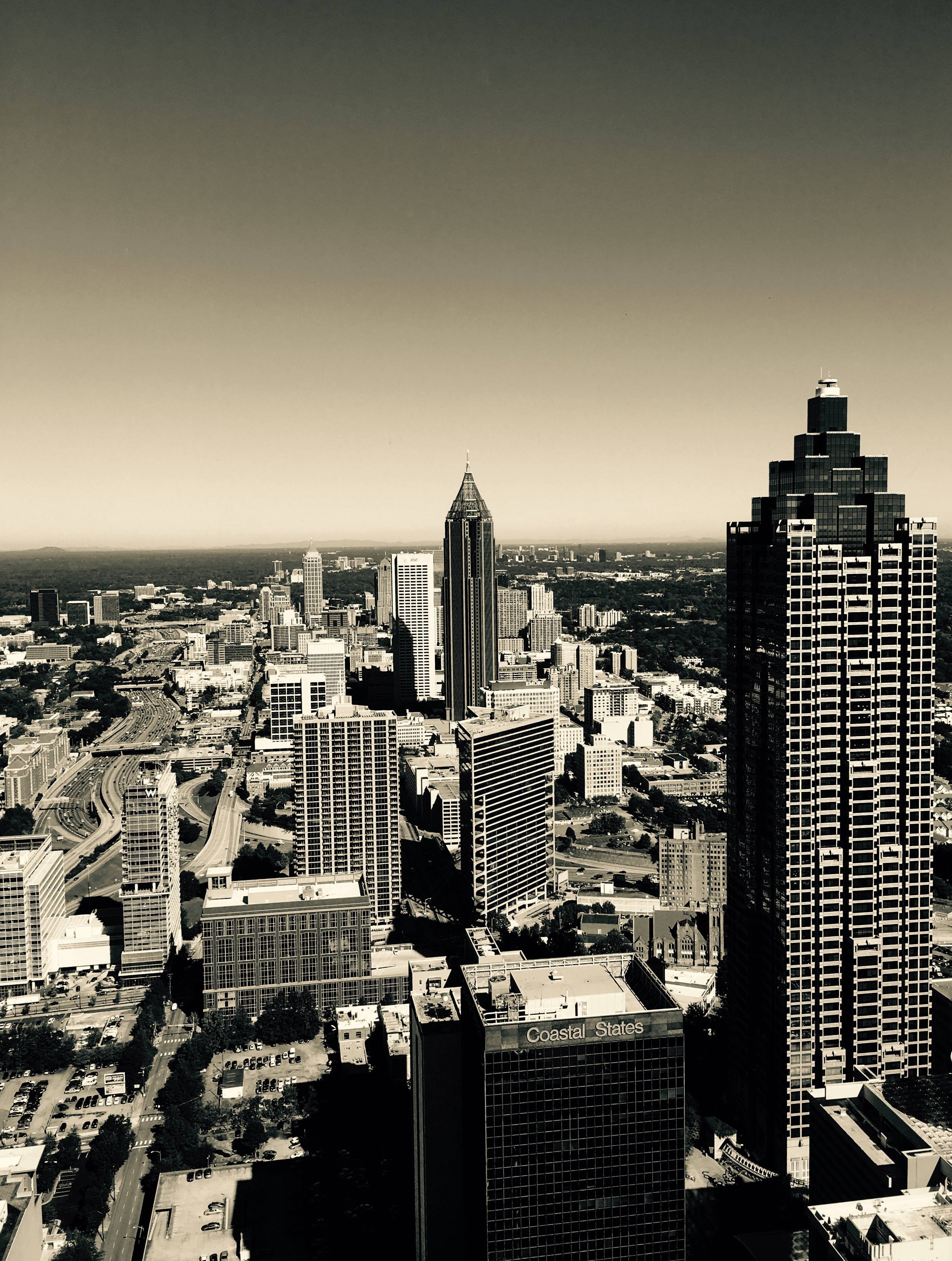 Atlanta skyline, noir, sepia-toned, 2K Phone Wallpaper