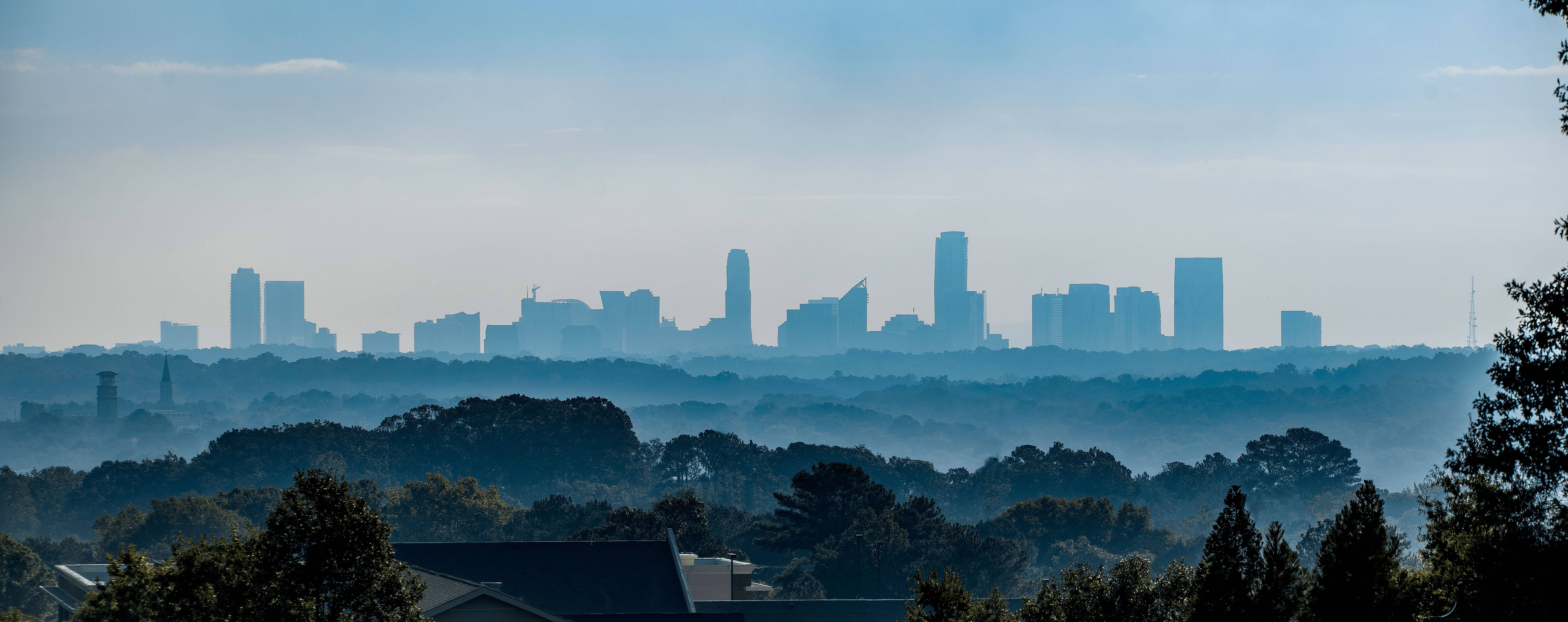 Atlanta, skyline, hazy blue, 5K Desktop Wallpaper