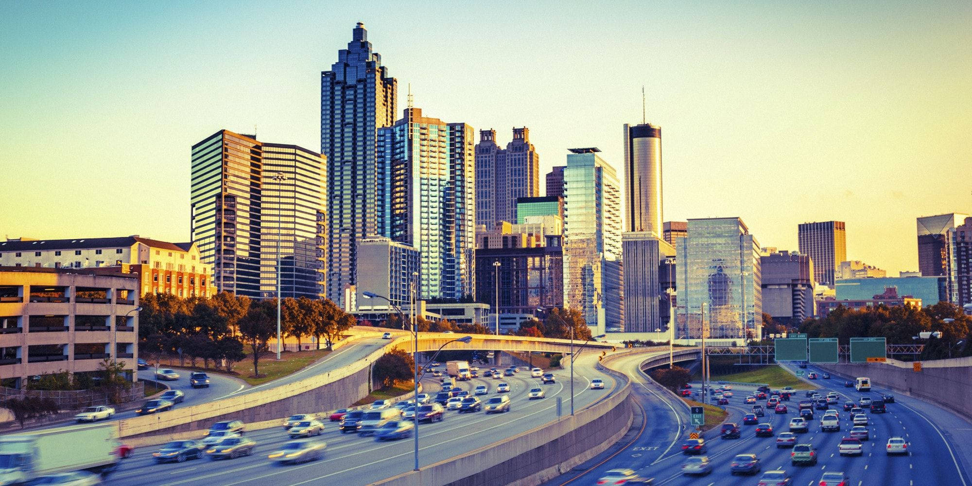 Atlanta, cityscape, sunset, Full HD Desktop Wallpaper