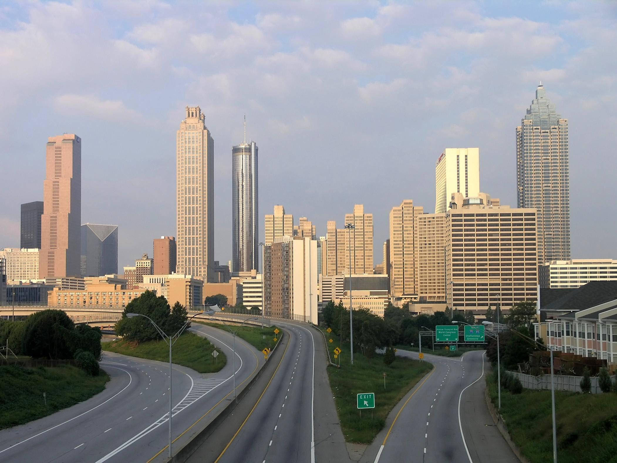 Atlanta, tall skyscrapers, wide highway, Full HD Desktop Wallpaper