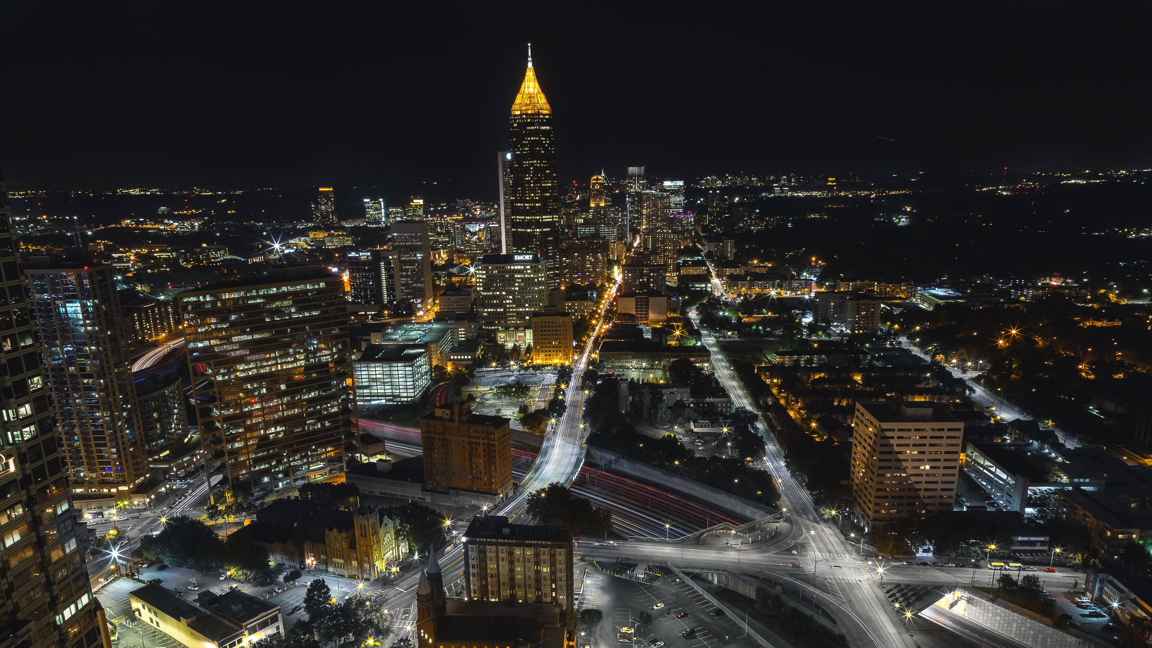 Atlanta, aerial view, night view, 4K Desktop Wallpaper