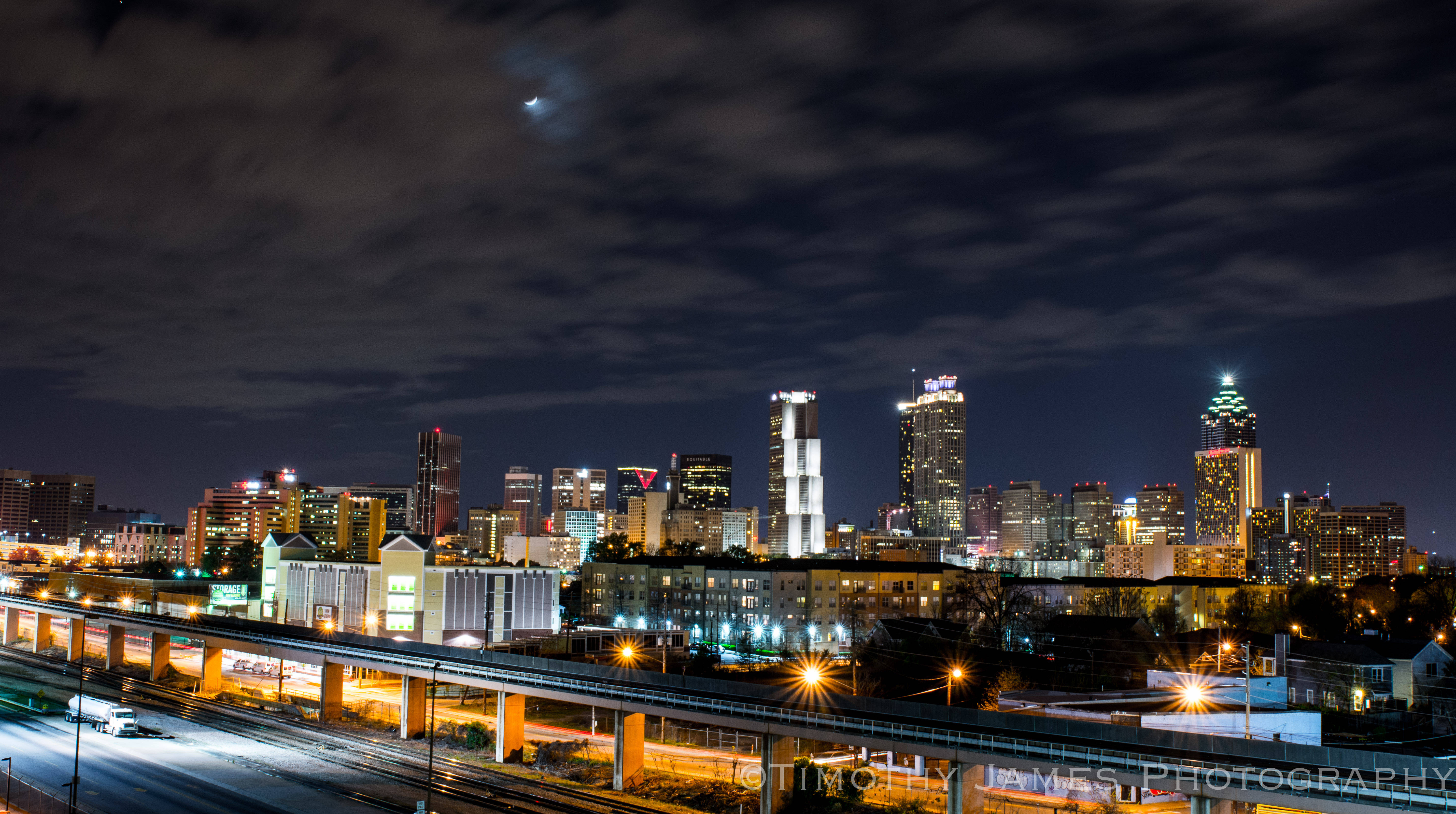 Atlanta skyline, night, glowing skyscrapers, 5K Desktop Wallpaper