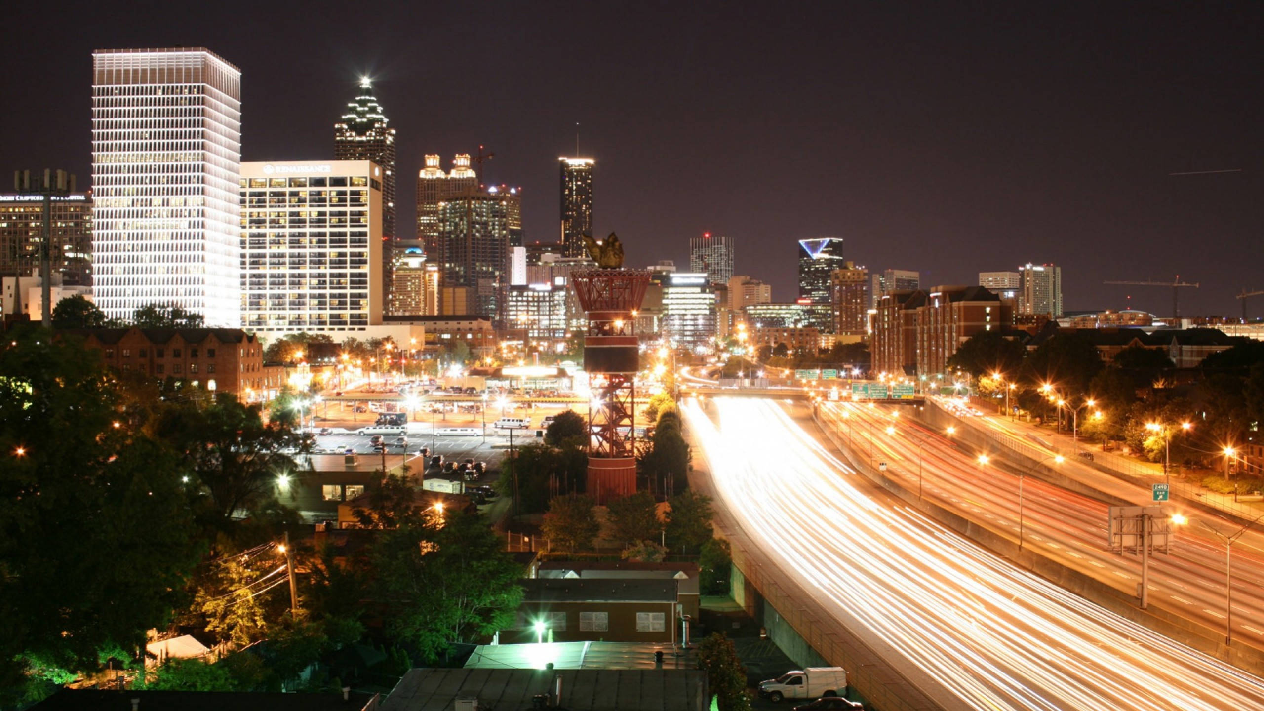 Atlanta, night cityscape, glowing skyscrapers, 2K Desktop Wallpaper